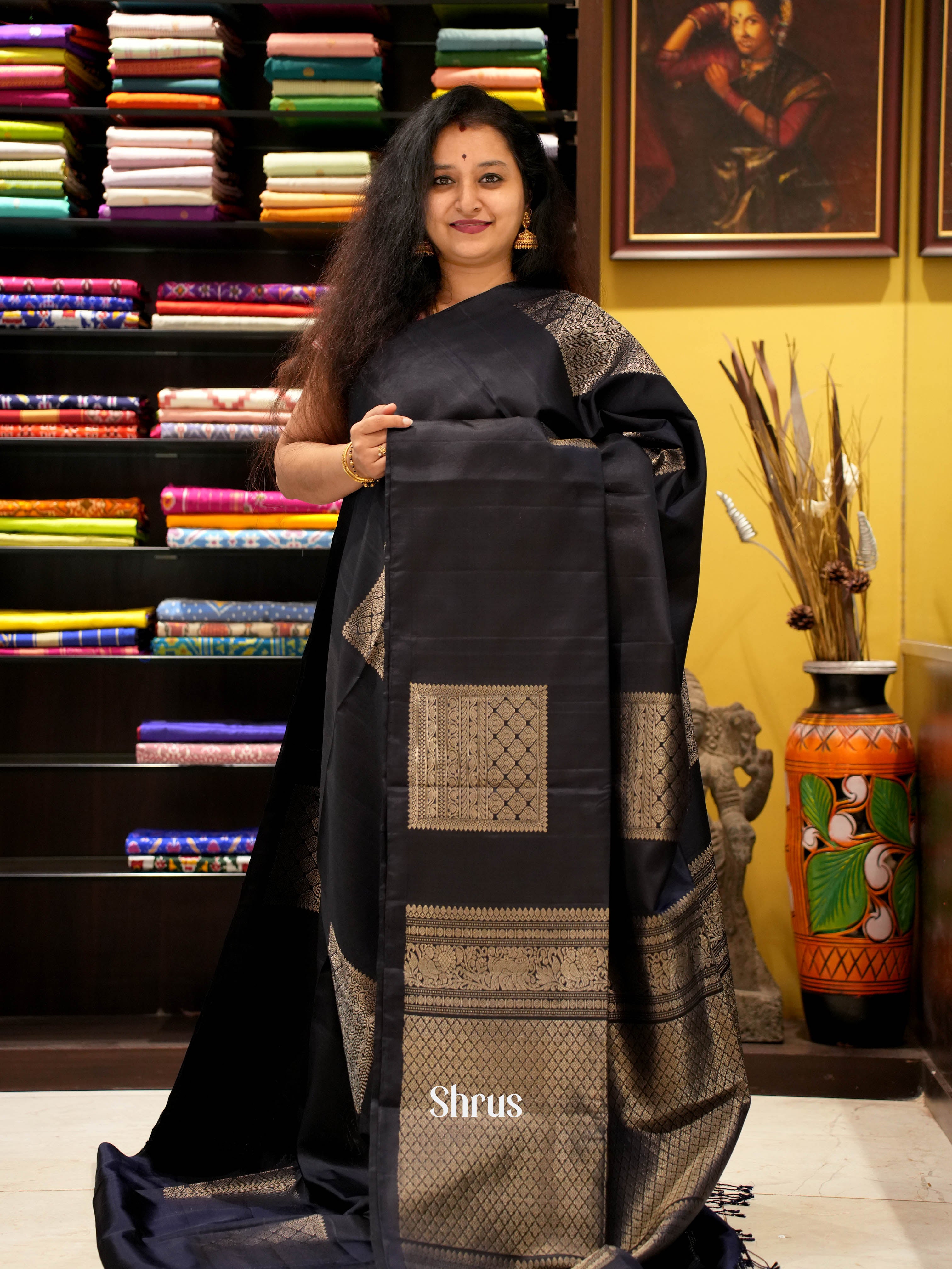 Black(Single Tone)- Soft Silk Saree - Shop on ShrusEternity.com
