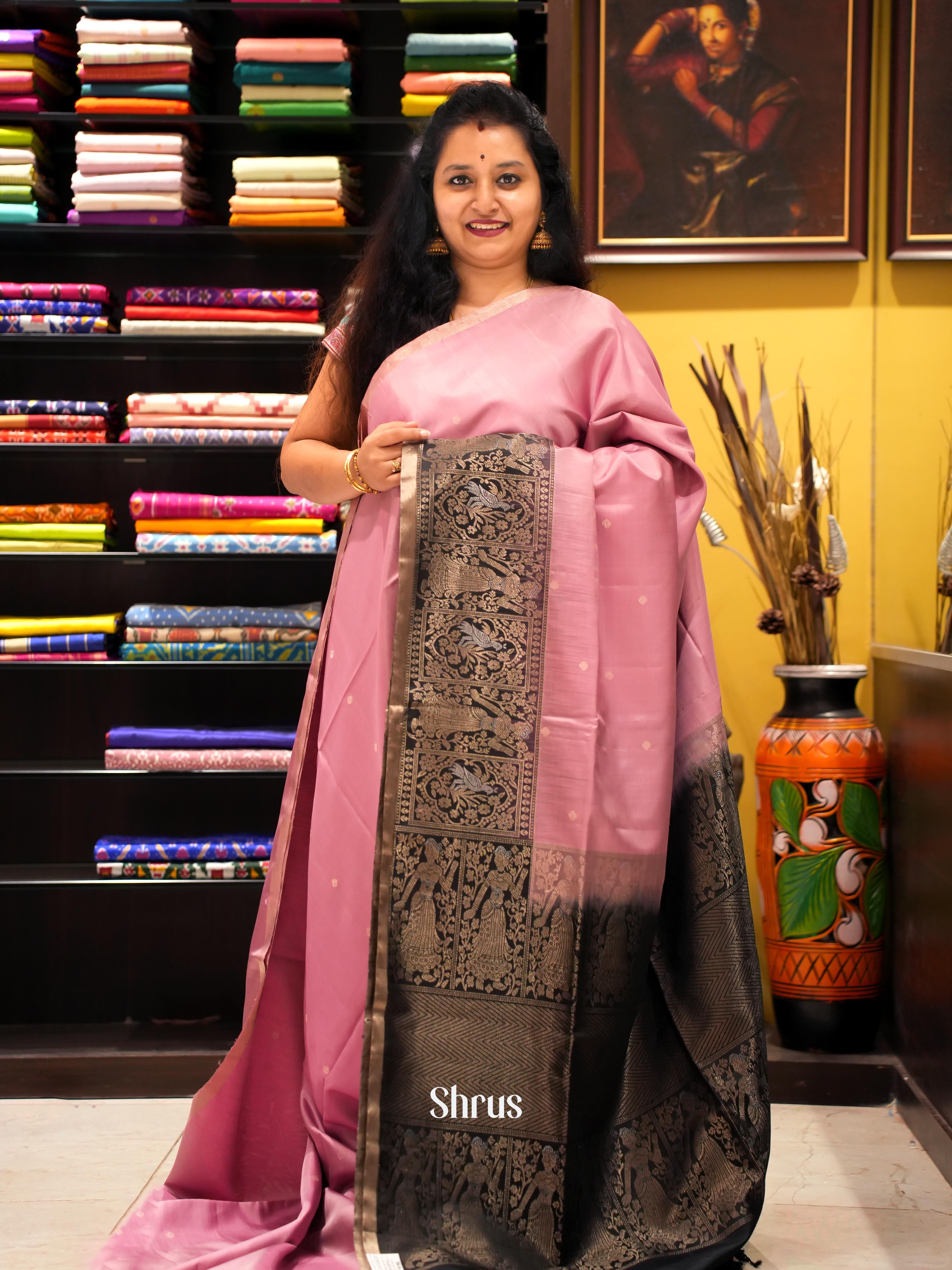 Pink & Black - Soft Silk Saree - Shop on ShrusEternity.com