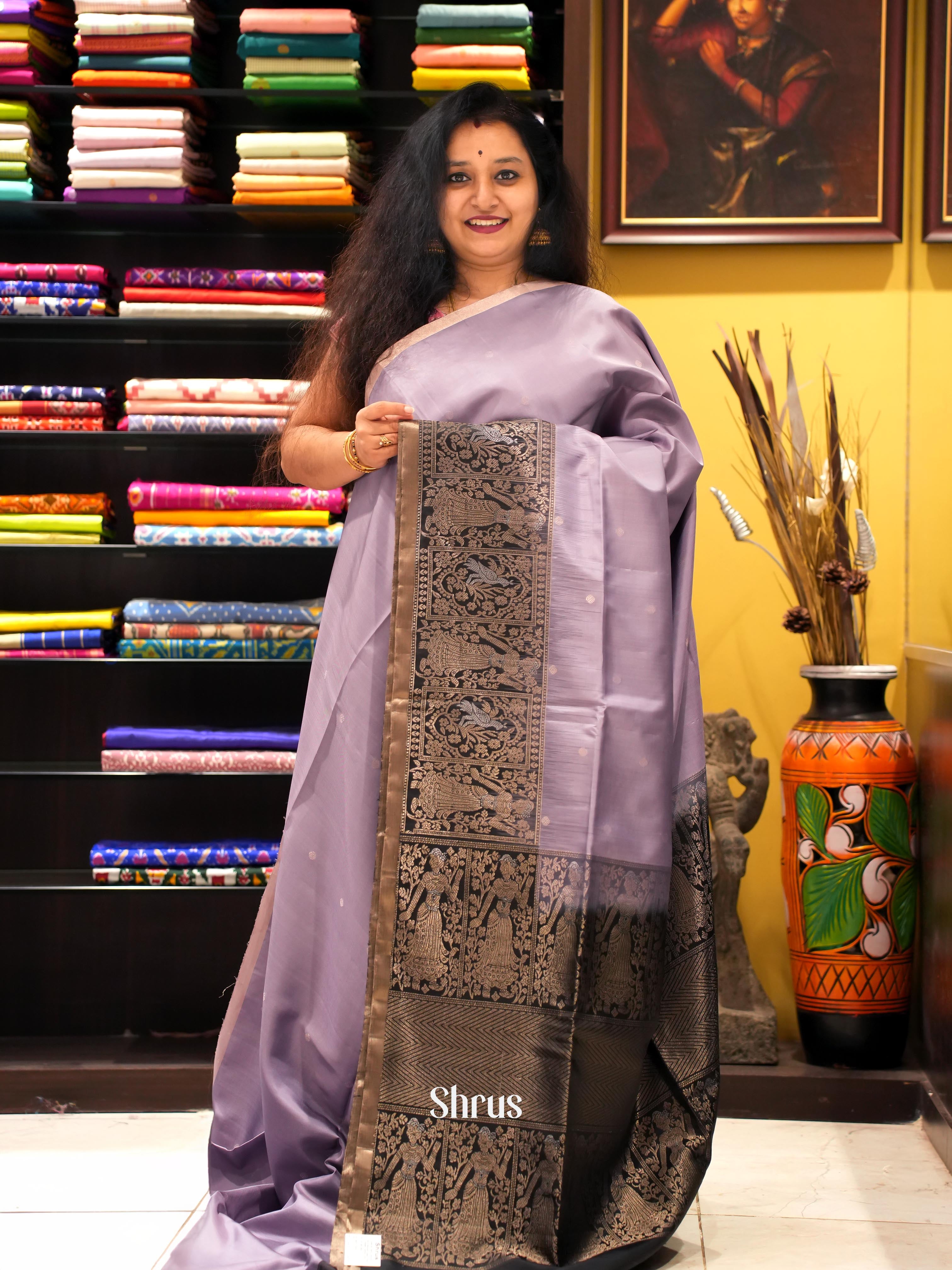 Lavender & Black - Soft Silk Saree - Shop on ShrusEternity.com