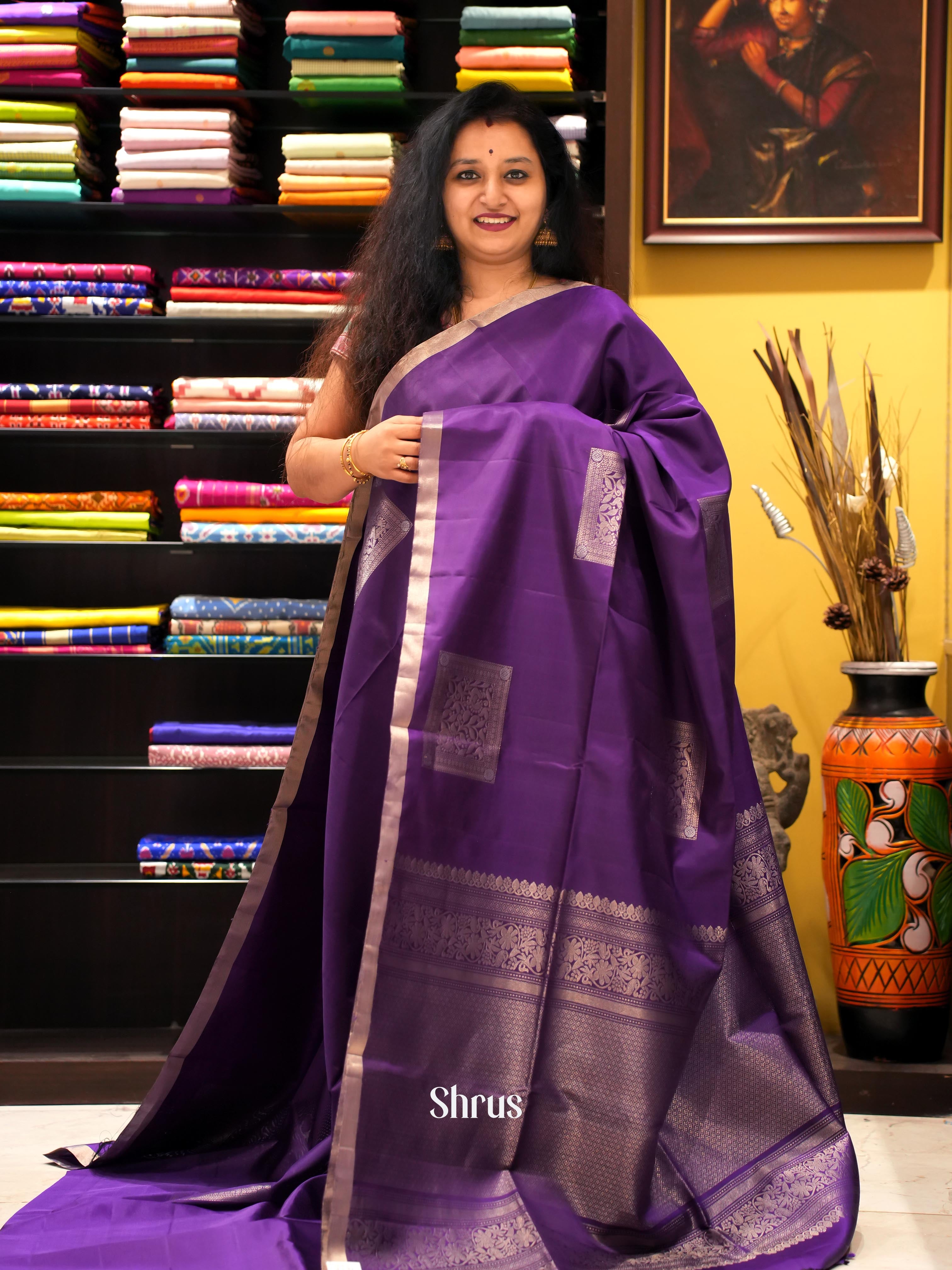 Violet(Single Tone) - Soft Silk Saree - Shop on ShrusEternity.com