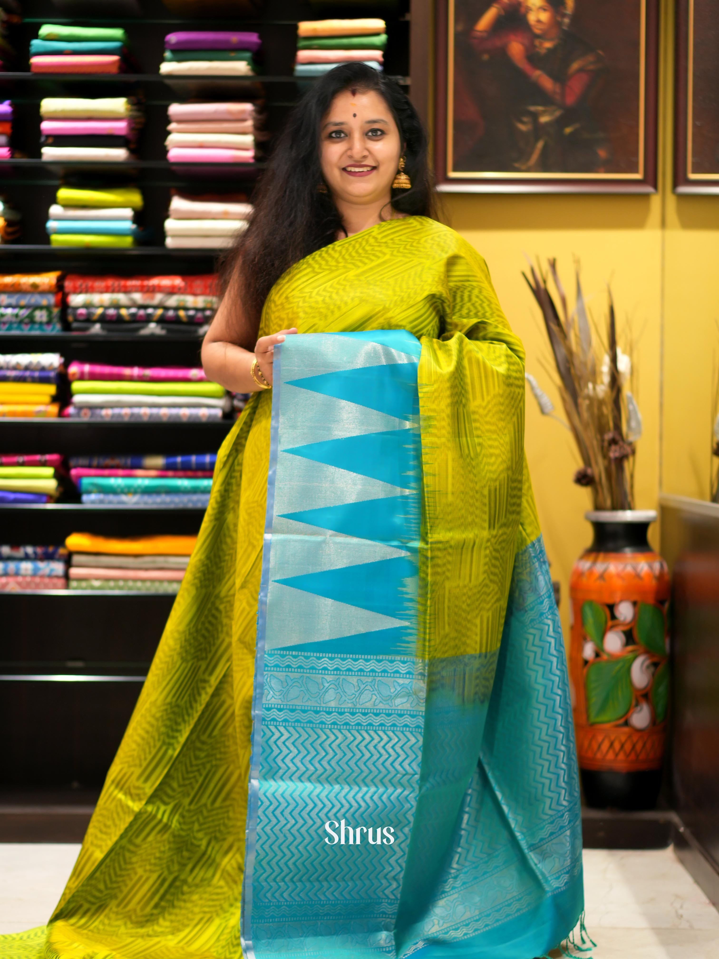 Green & Teal - Soft Silk Saree - Shop on ShrusEternity.com