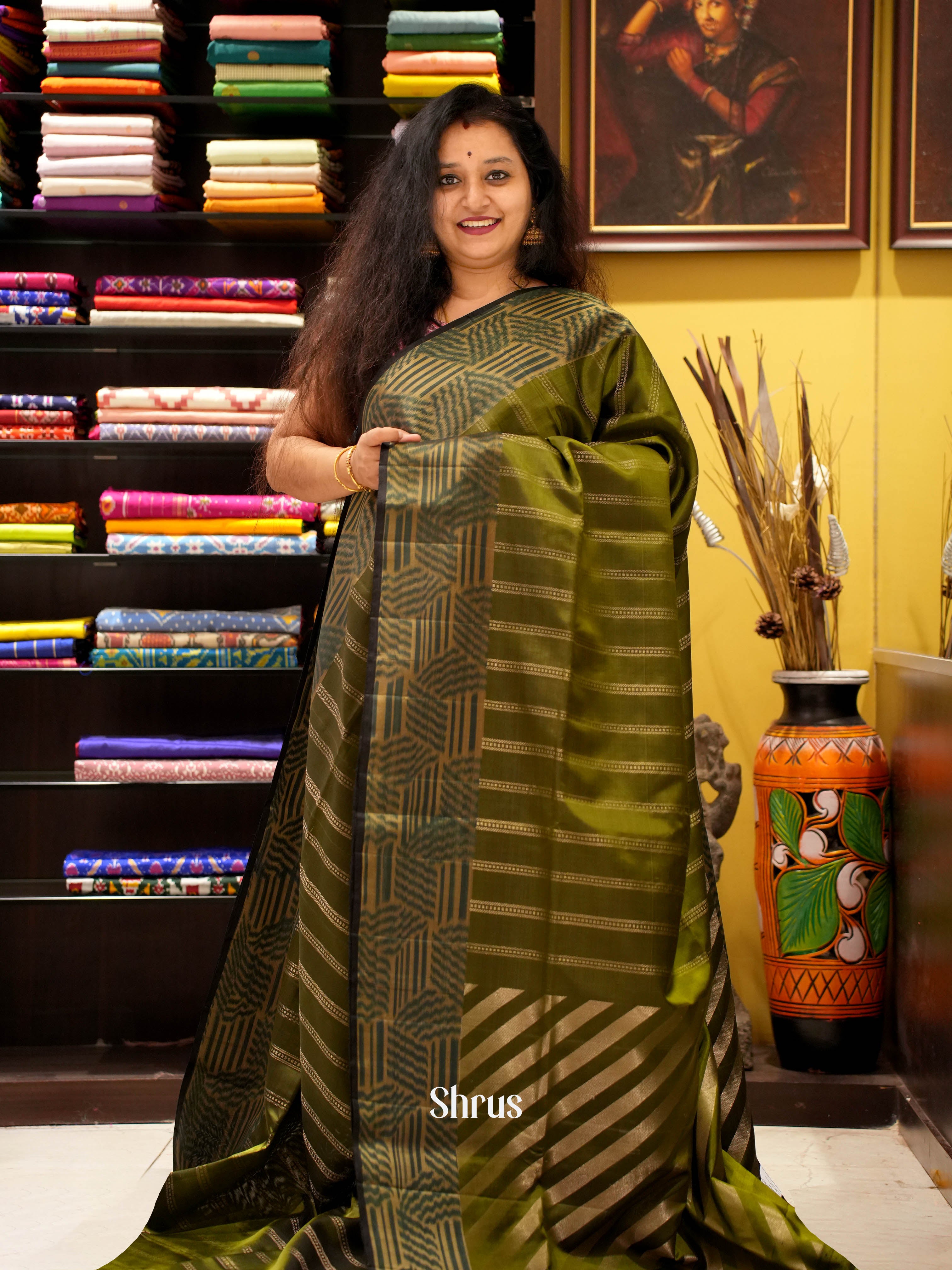 Mehandi Green(Single Tone) - Soft Silk Saree - Shop on ShrusEternity.com