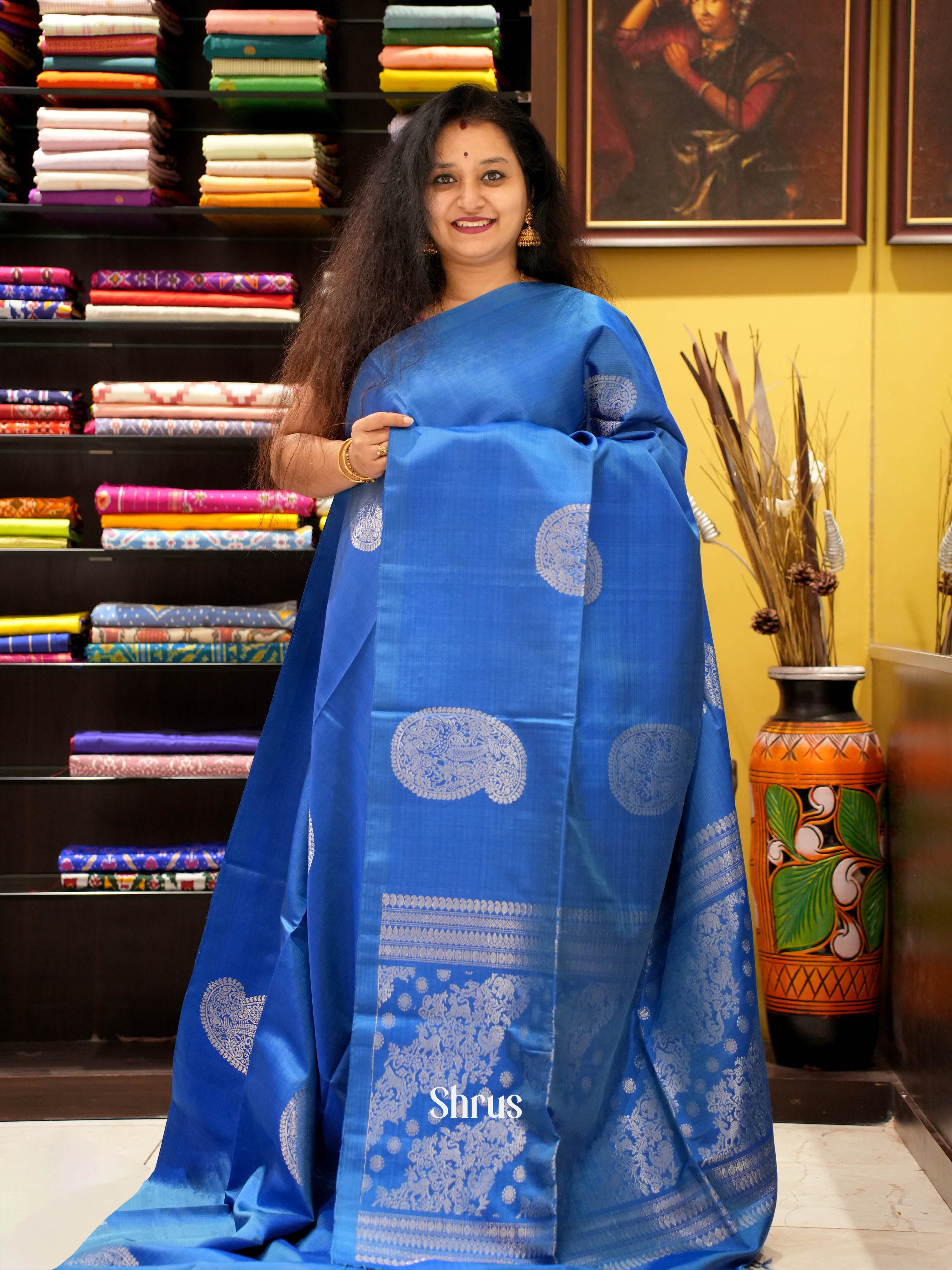 Blue(Single Tone) - Soft Silk Saree - Shop on ShrusEternity.com