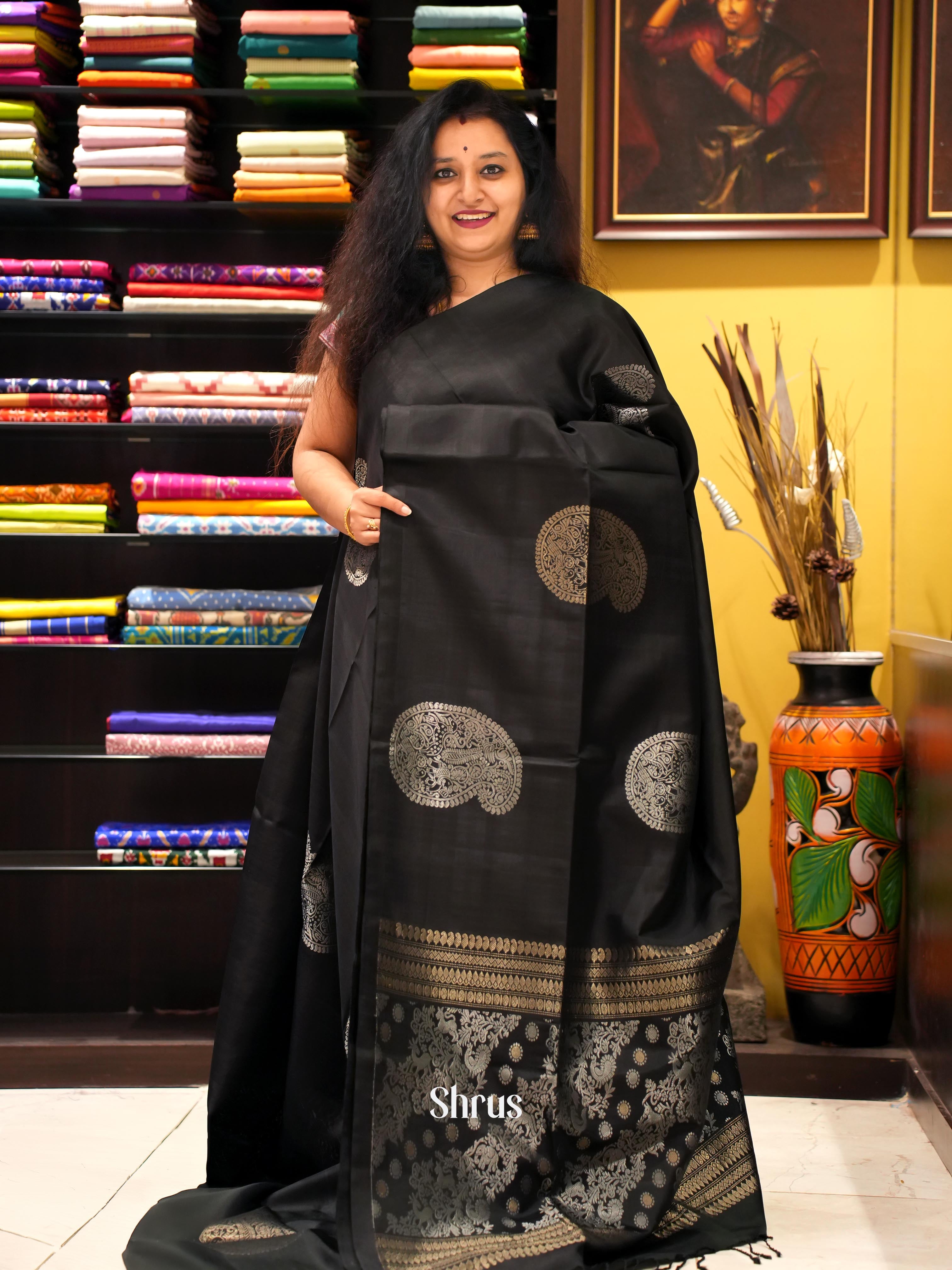 Black(Single Tone) - Soft Silk Saree - Shop on ShrusEternity.com