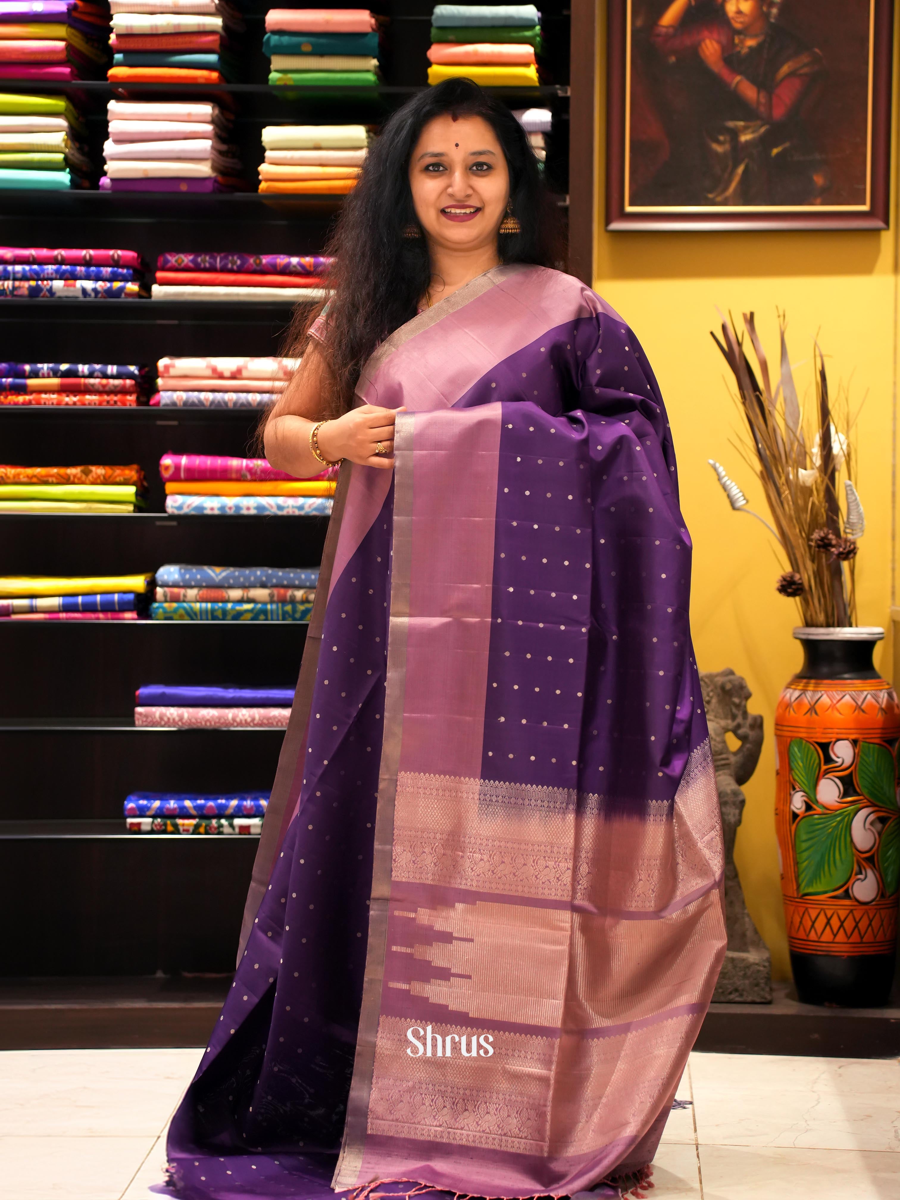 Violet & Dusty Pink - Soft Silk Saree - Shop on ShrusEternity.com