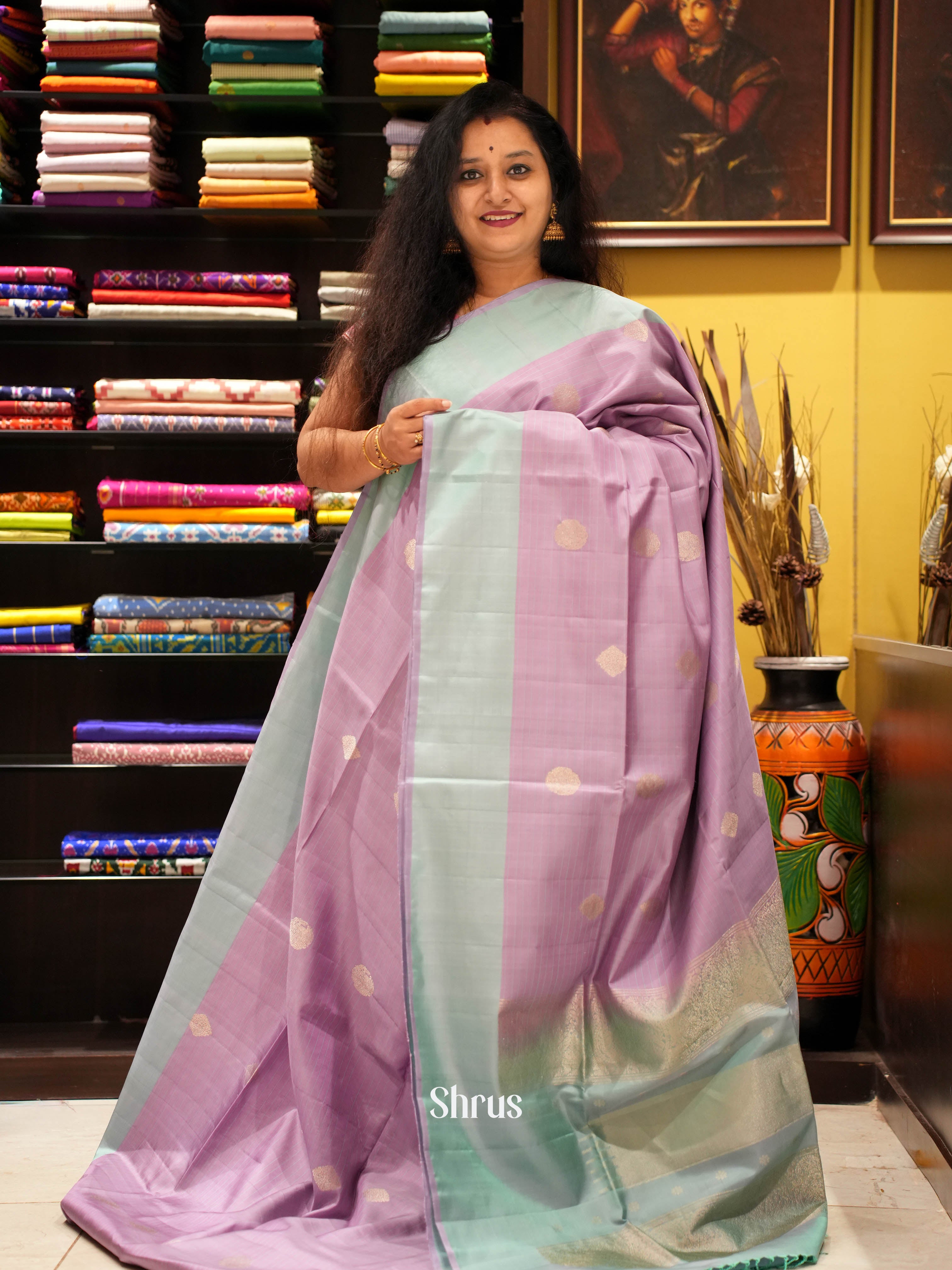 Lavender & Pastel Green - Soft Silk Saree - Shop on ShrusEternity.com
