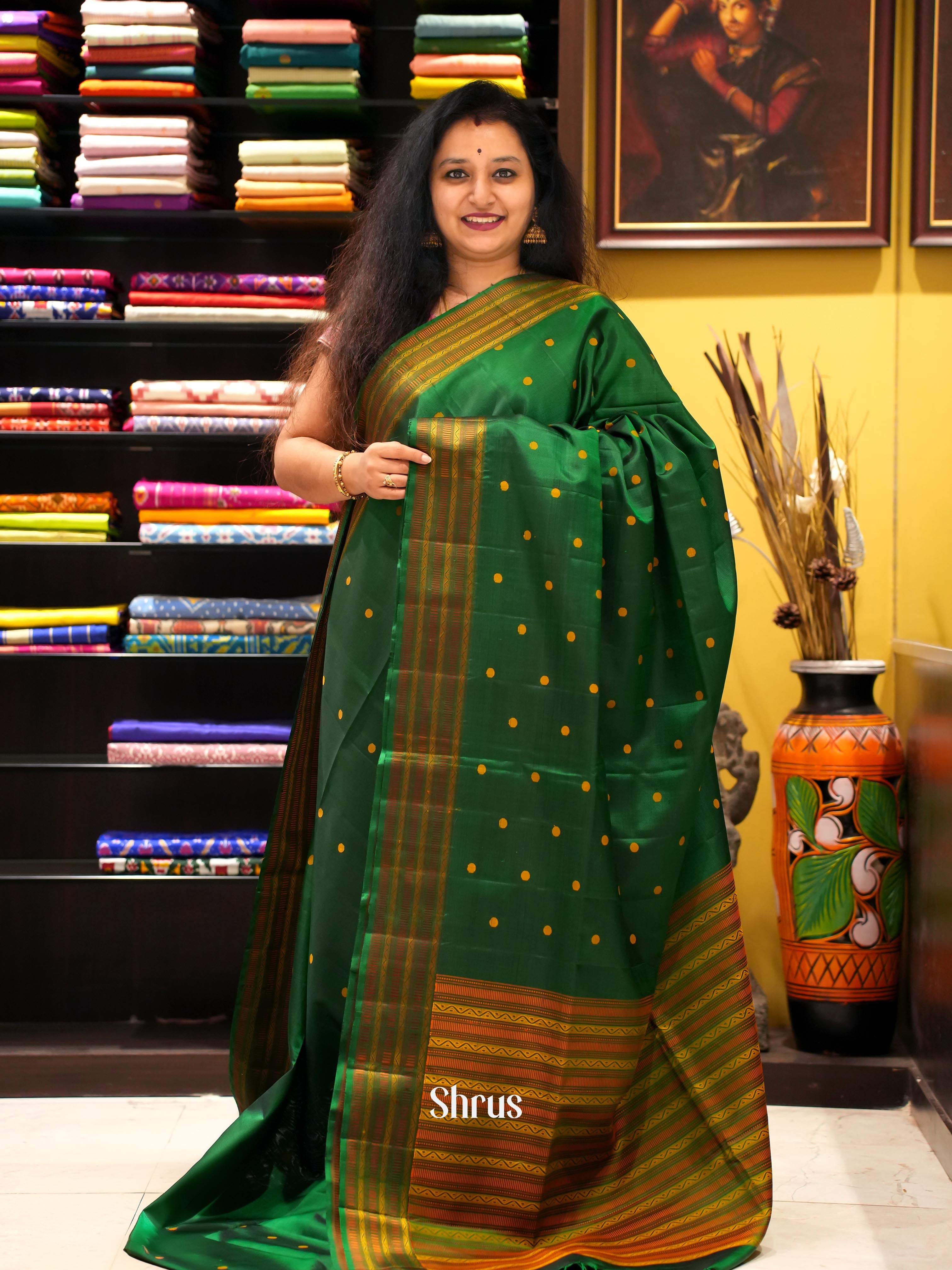 Green(Single tone)- Soft Silk Saree - Shop on ShrusEternity.com