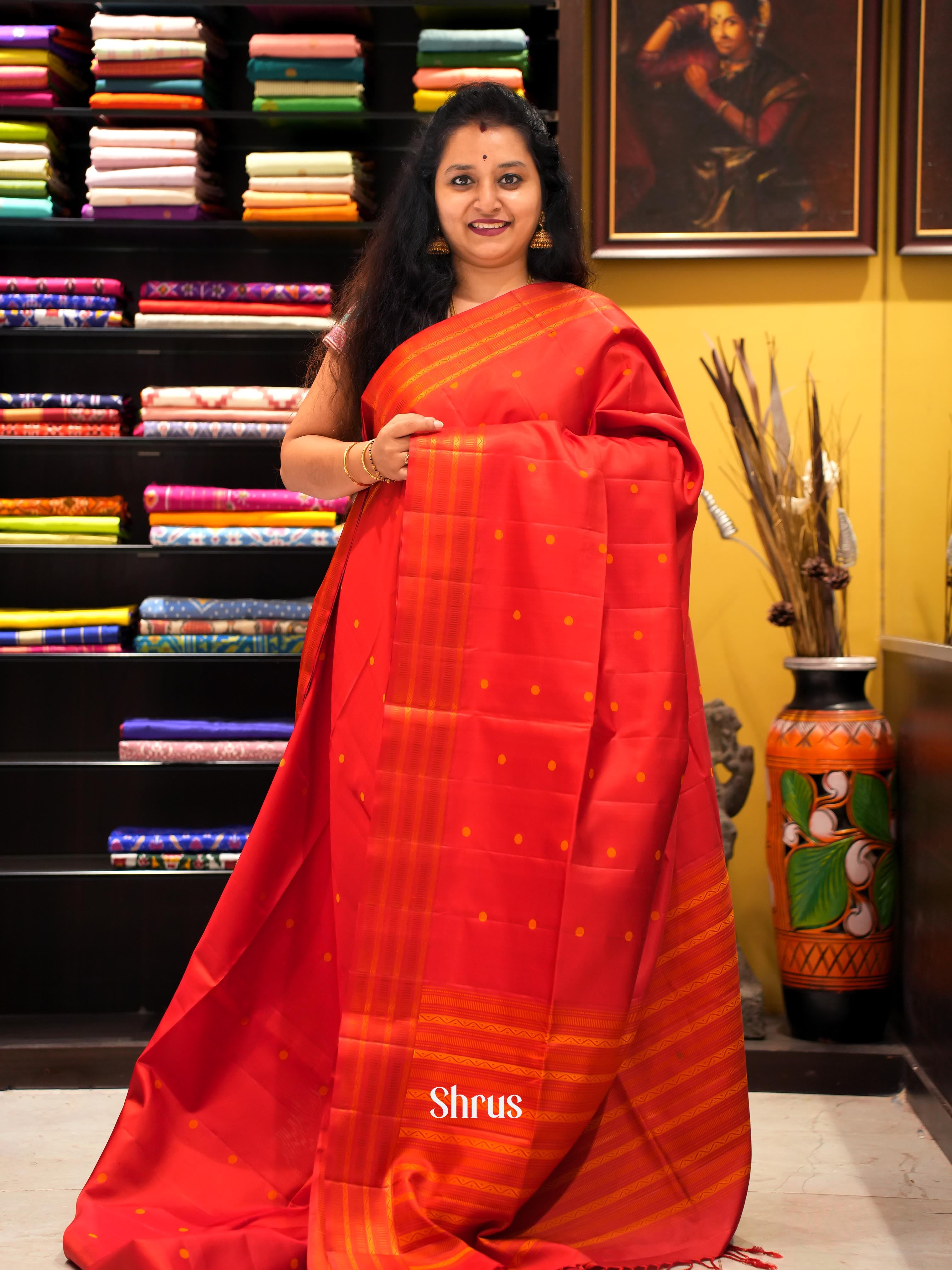 Red(Single Tone) - Soft Silk Saree - Shop on ShrusEternity.com