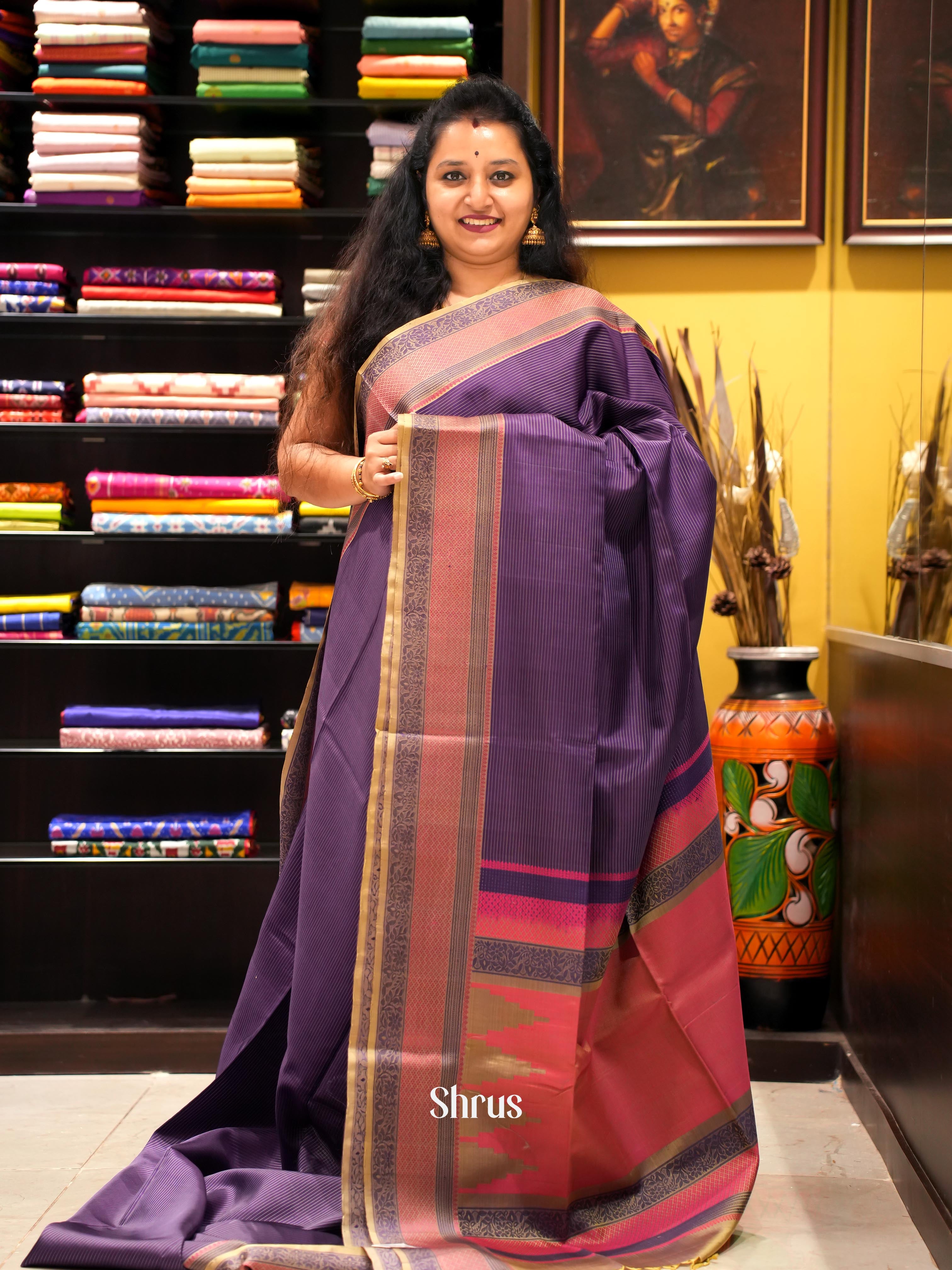Purple & Pink - Soft Silk Saree - Shop on ShrusEternity.com