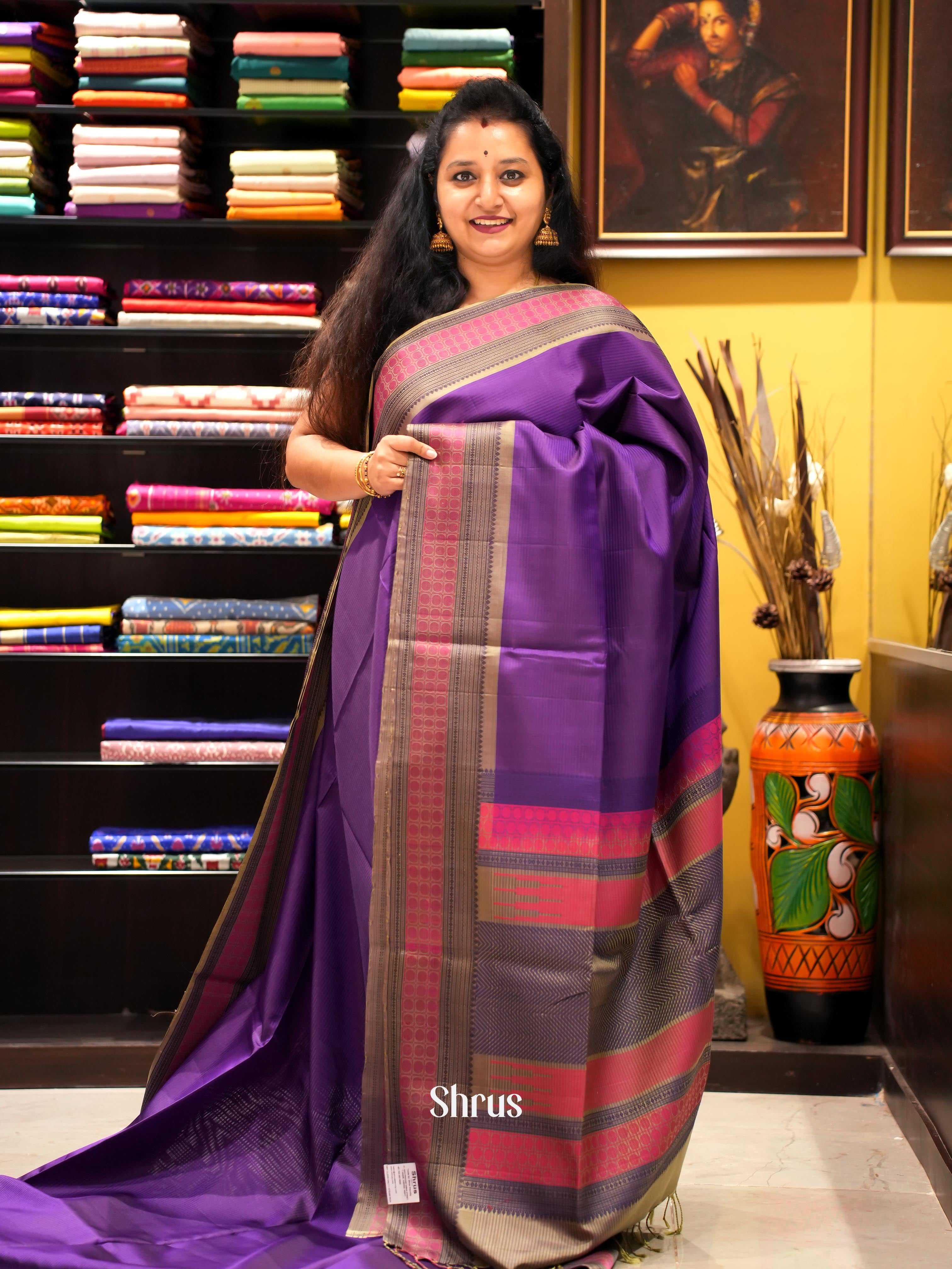 Violet & Pink - Soft Silk Saree - Shop on ShrusEternity.com
