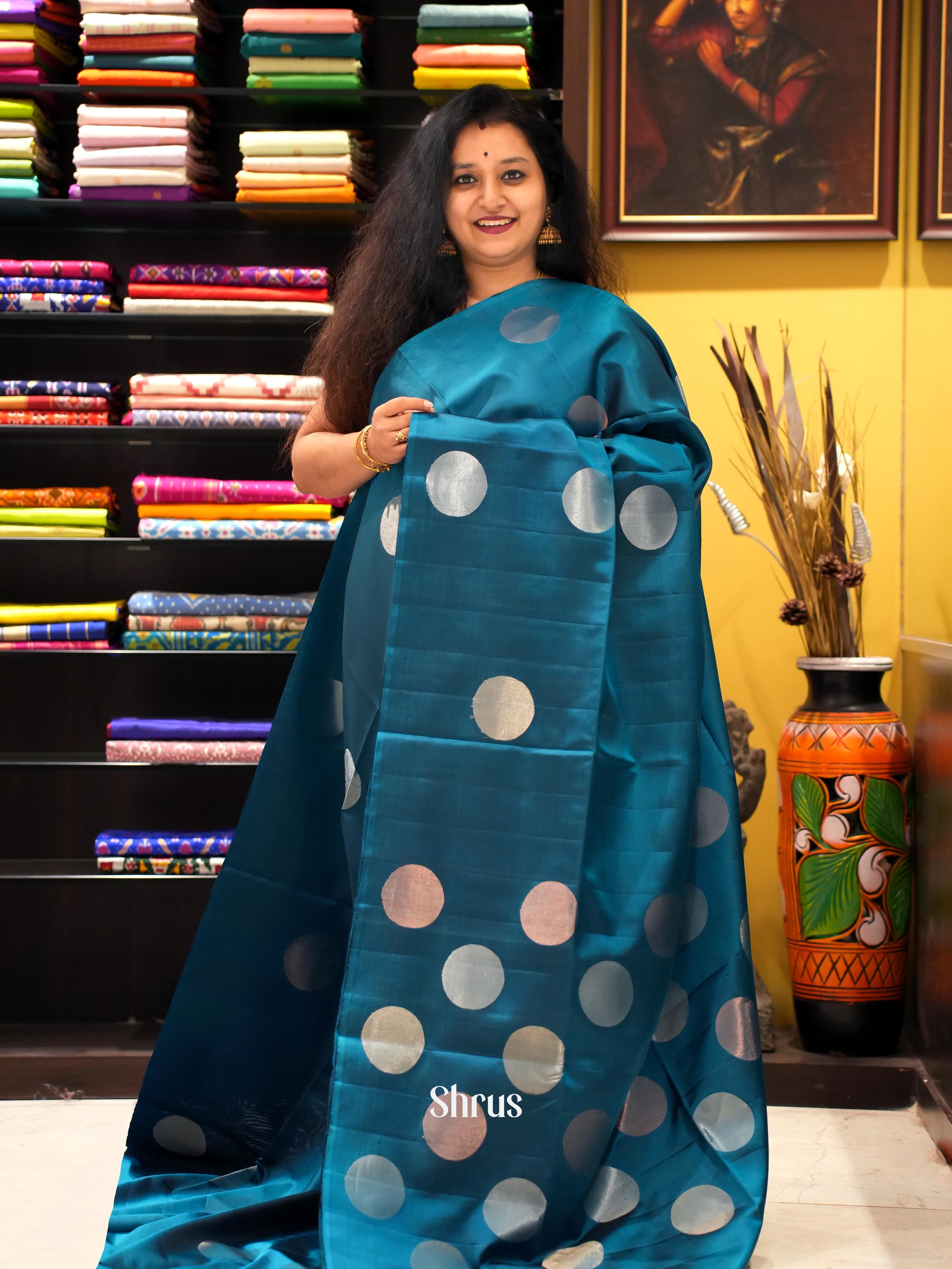 Blue(Single Tone) - Soft Silk Saree - Shop on ShrusEternity.com