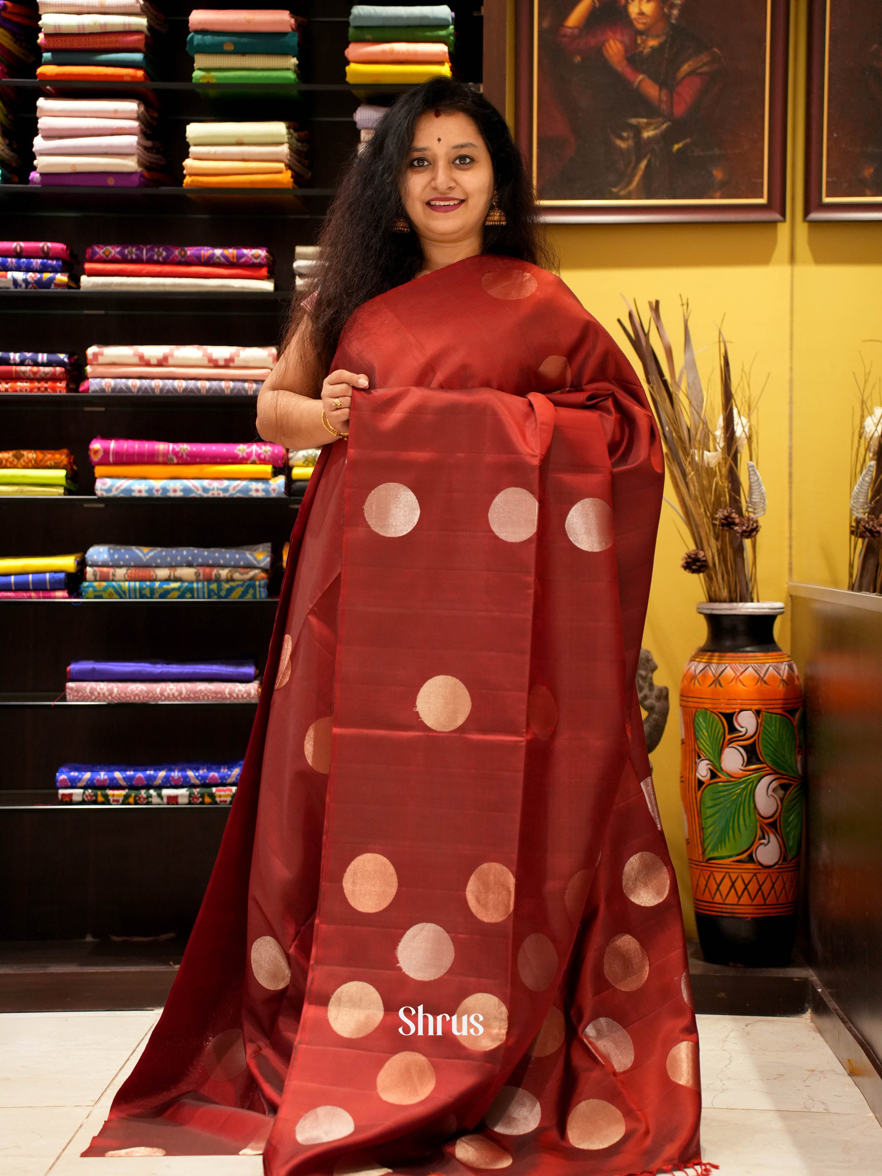 Maroon(Single Tone) - Soft Silk Saree - Shop on ShrusEternity.com