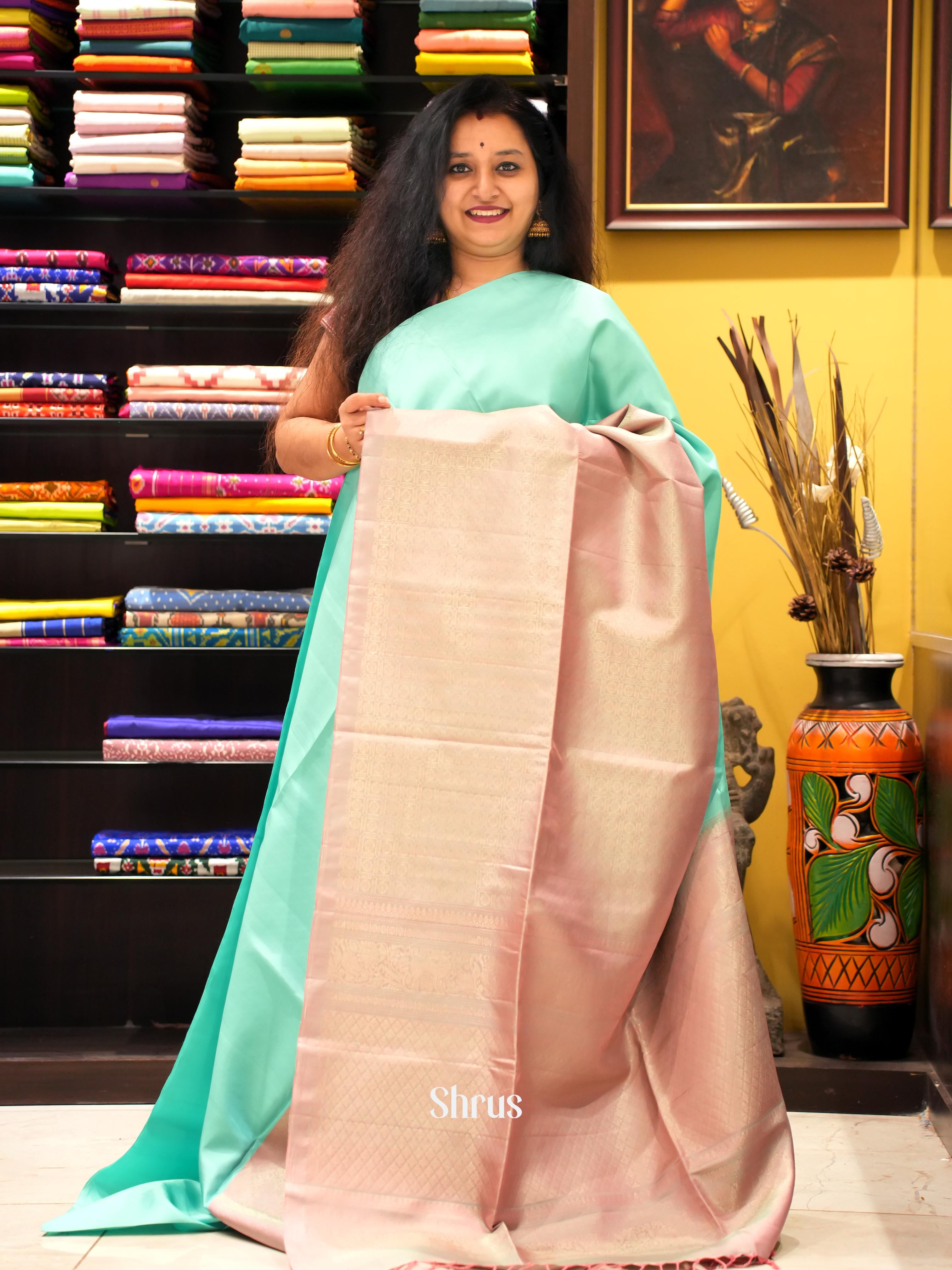 Teal & Dusty Pink - Soft Silk Saree - Shop on ShrusEternity.com
