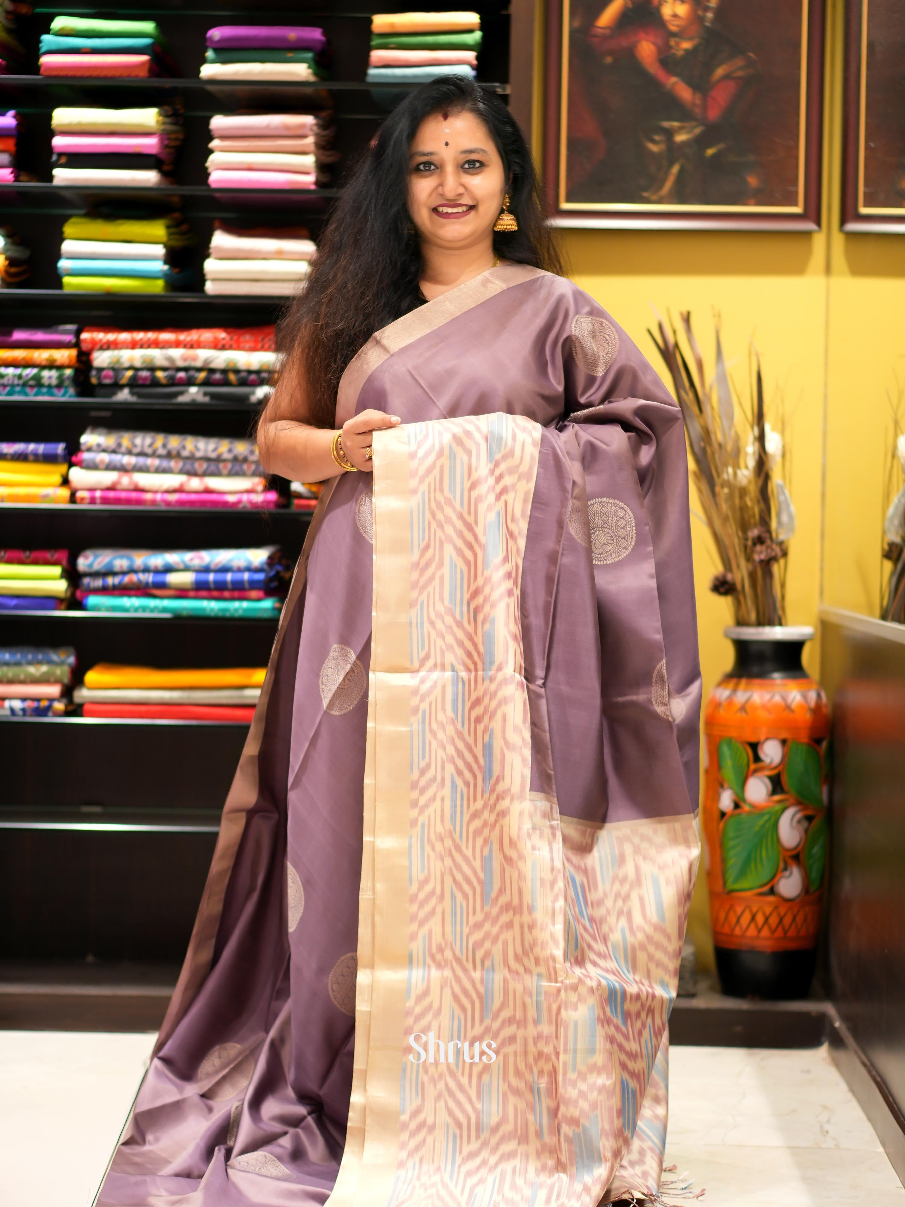 Lavender & Cream - Soft Silk Saree - Shop on ShrusEternity.com