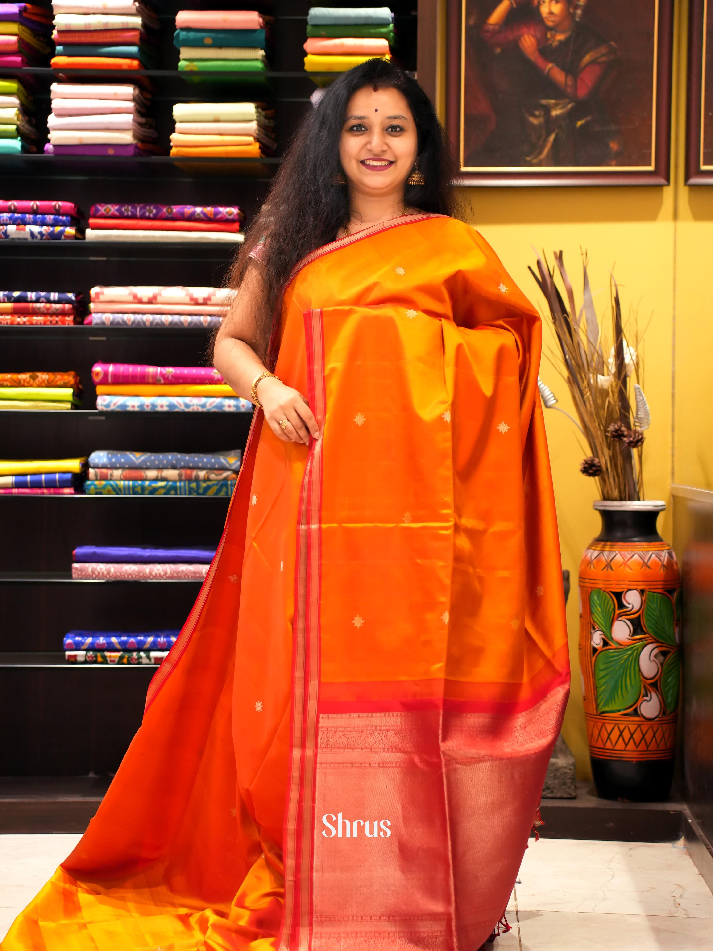 Orange & Red - Soft Silk Saree - Shop on ShrusEternity.com