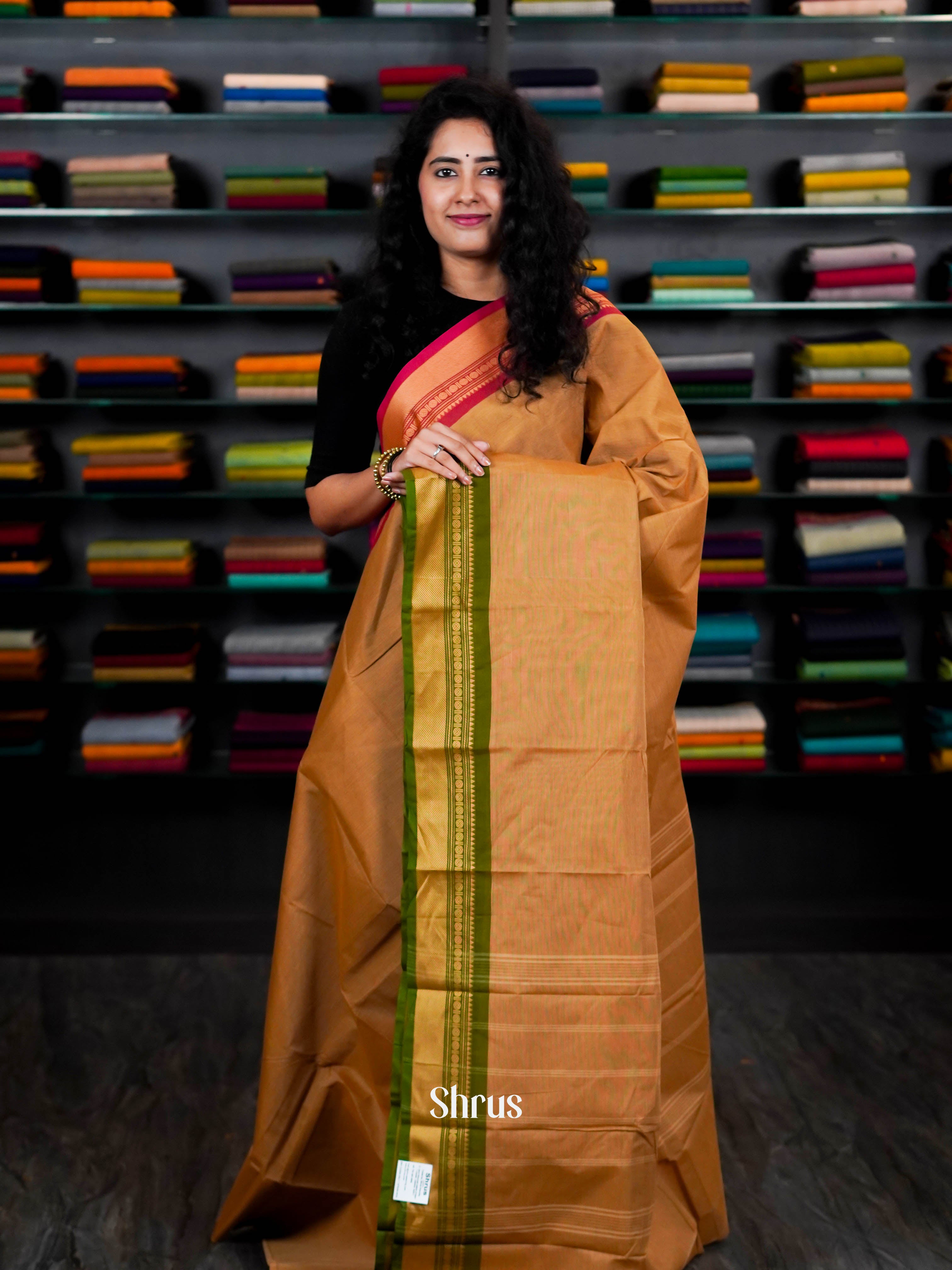 Brown & Green - Chettinad Cotton Saree - Shop on ShrusEternity.com