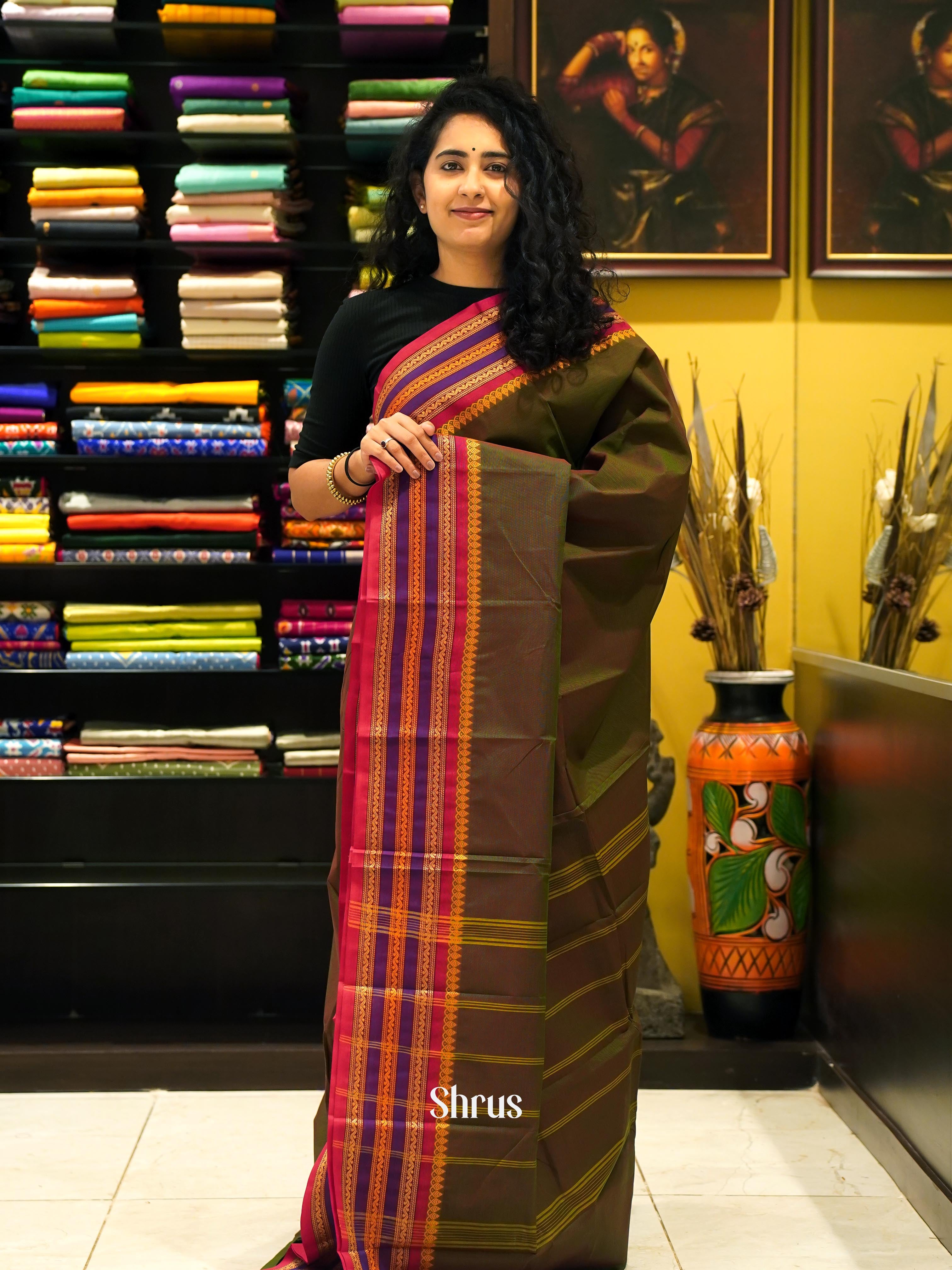 Green & Red - Chettinad Cotton Saree - Shop on ShrusEternity.com