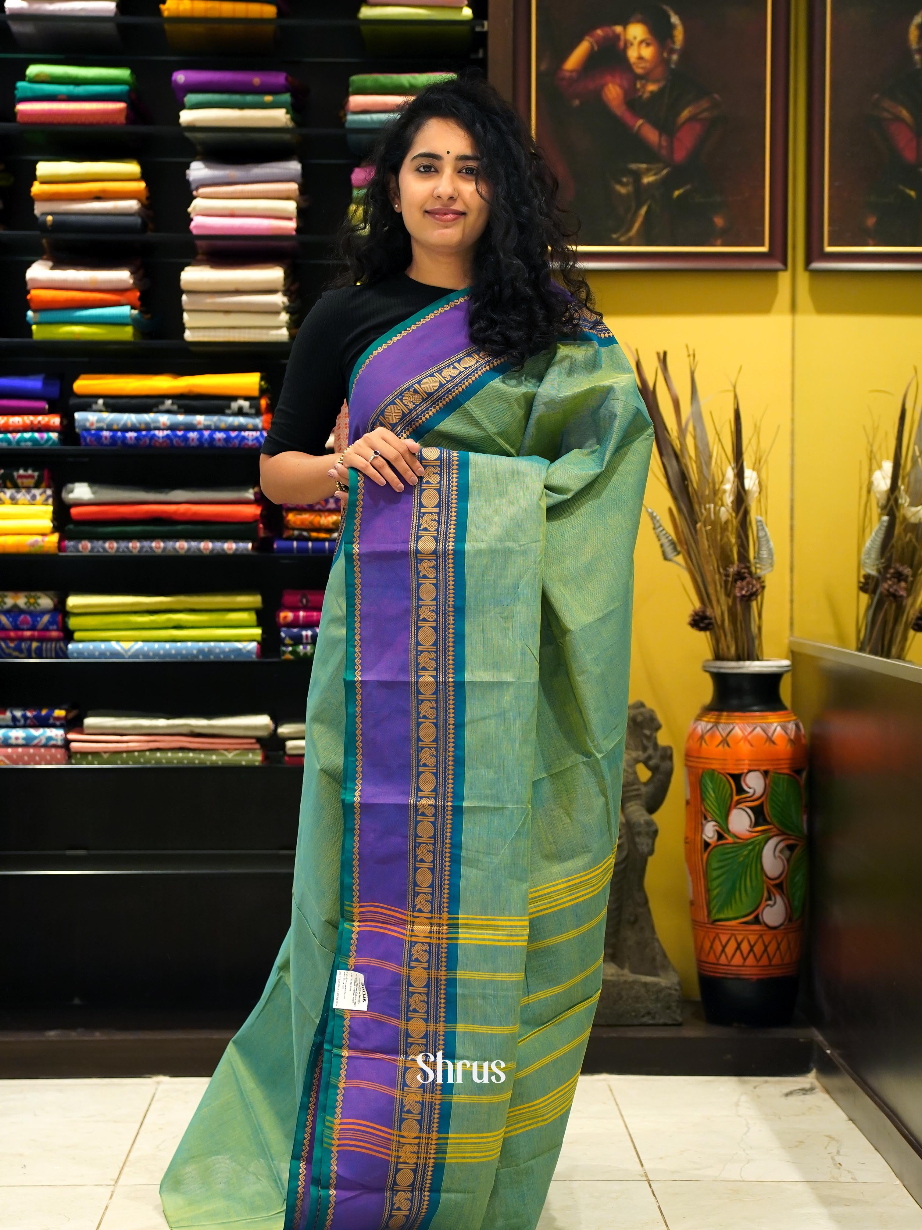 Green & Purple - Chettinad Cotton Saree - Shop on ShrusEternity.com