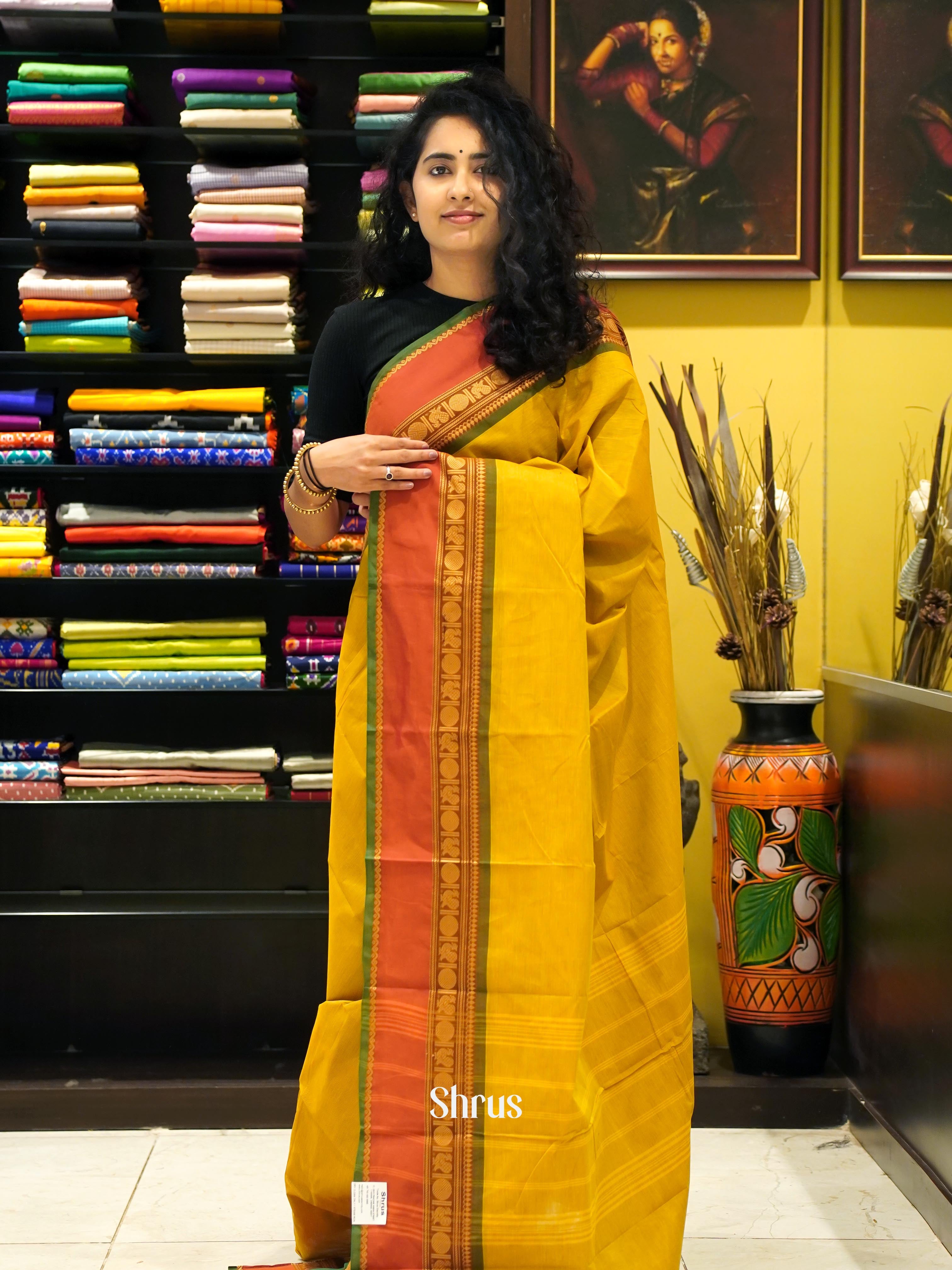 Mathulir Green & Orange - Chettinad Cotton Saree - Shop on ShrusEternity.com