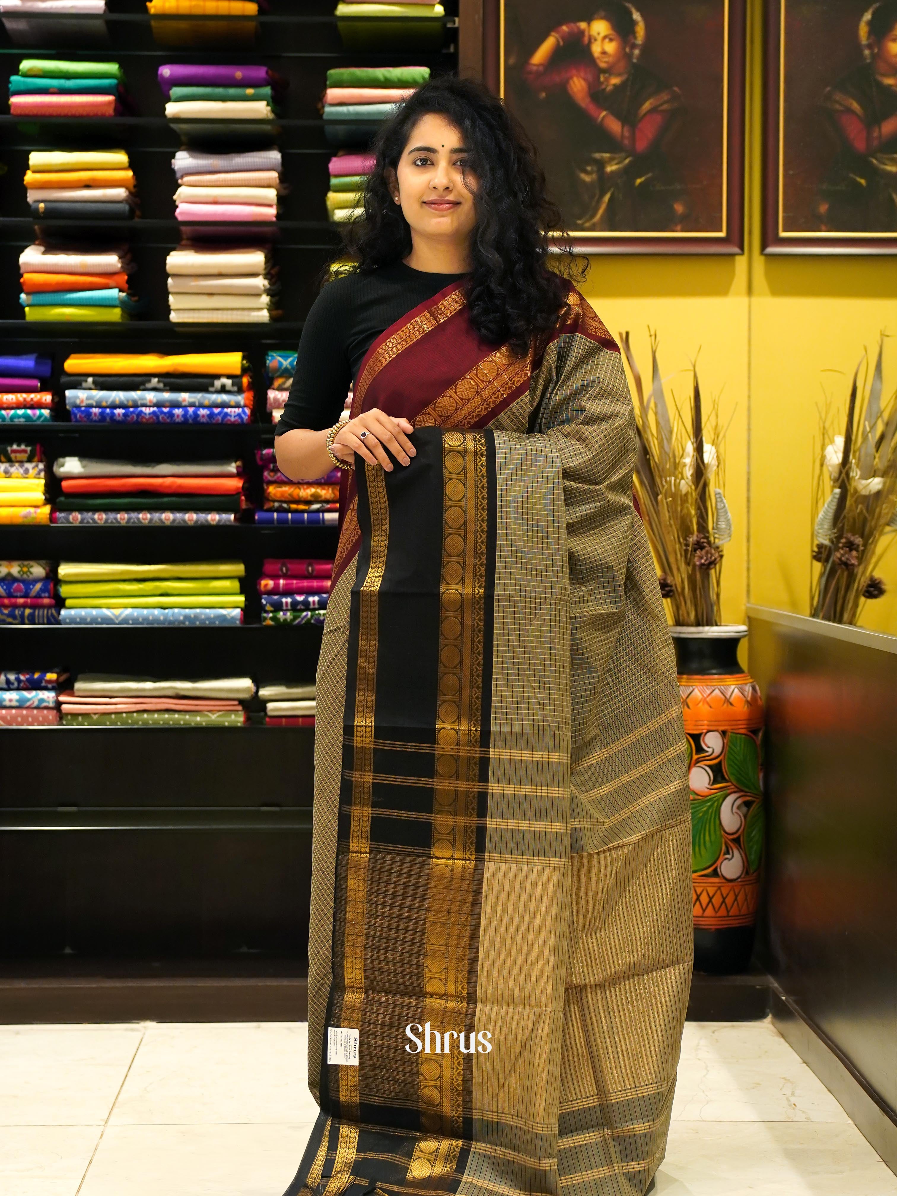 Grey & Black - Chettinad Cotton Saree - Shop on ShrusEternity.com