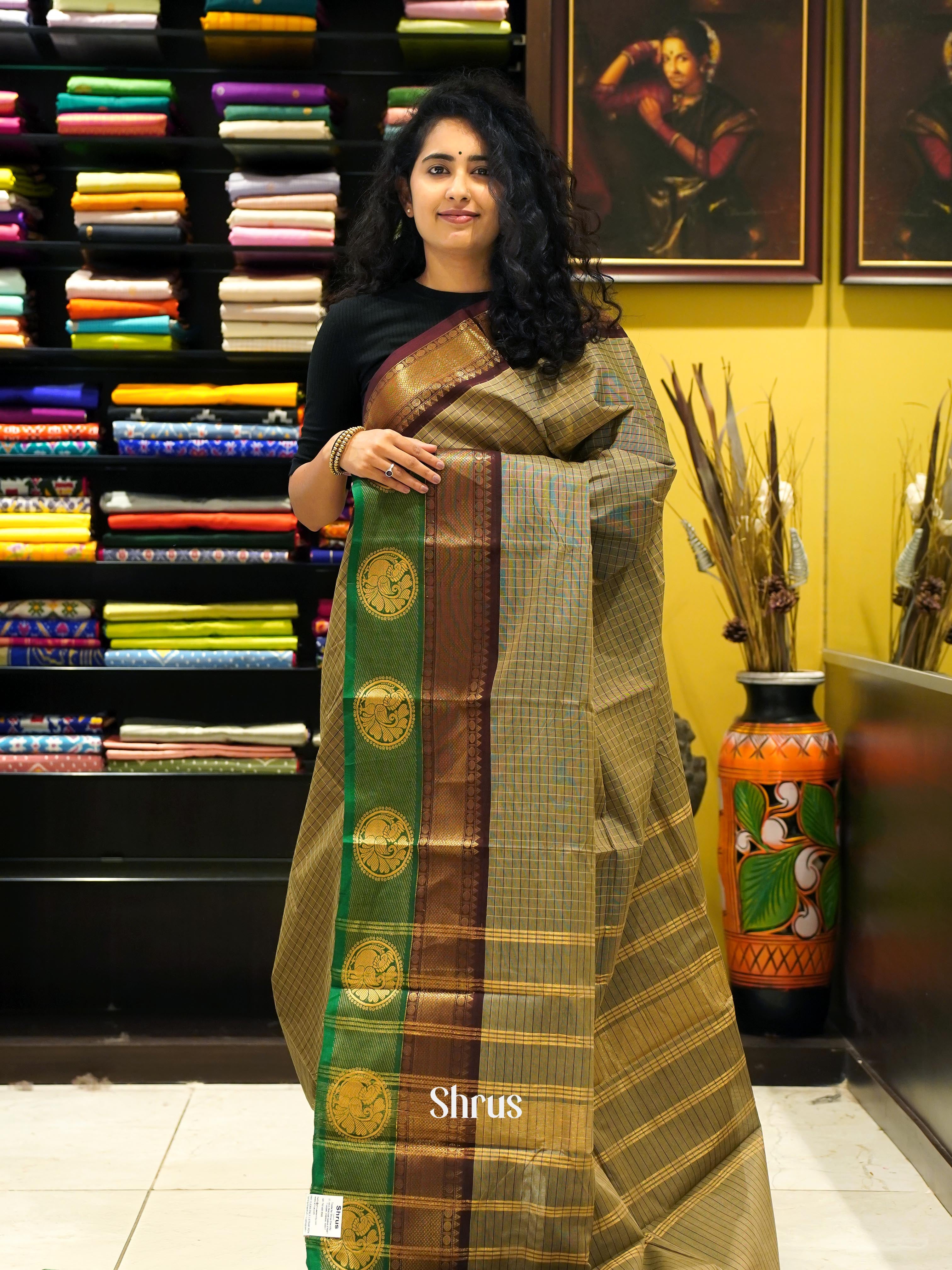 Grey & Brown - Chettinad Cotton Saree - Shop on ShrusEternity.com
