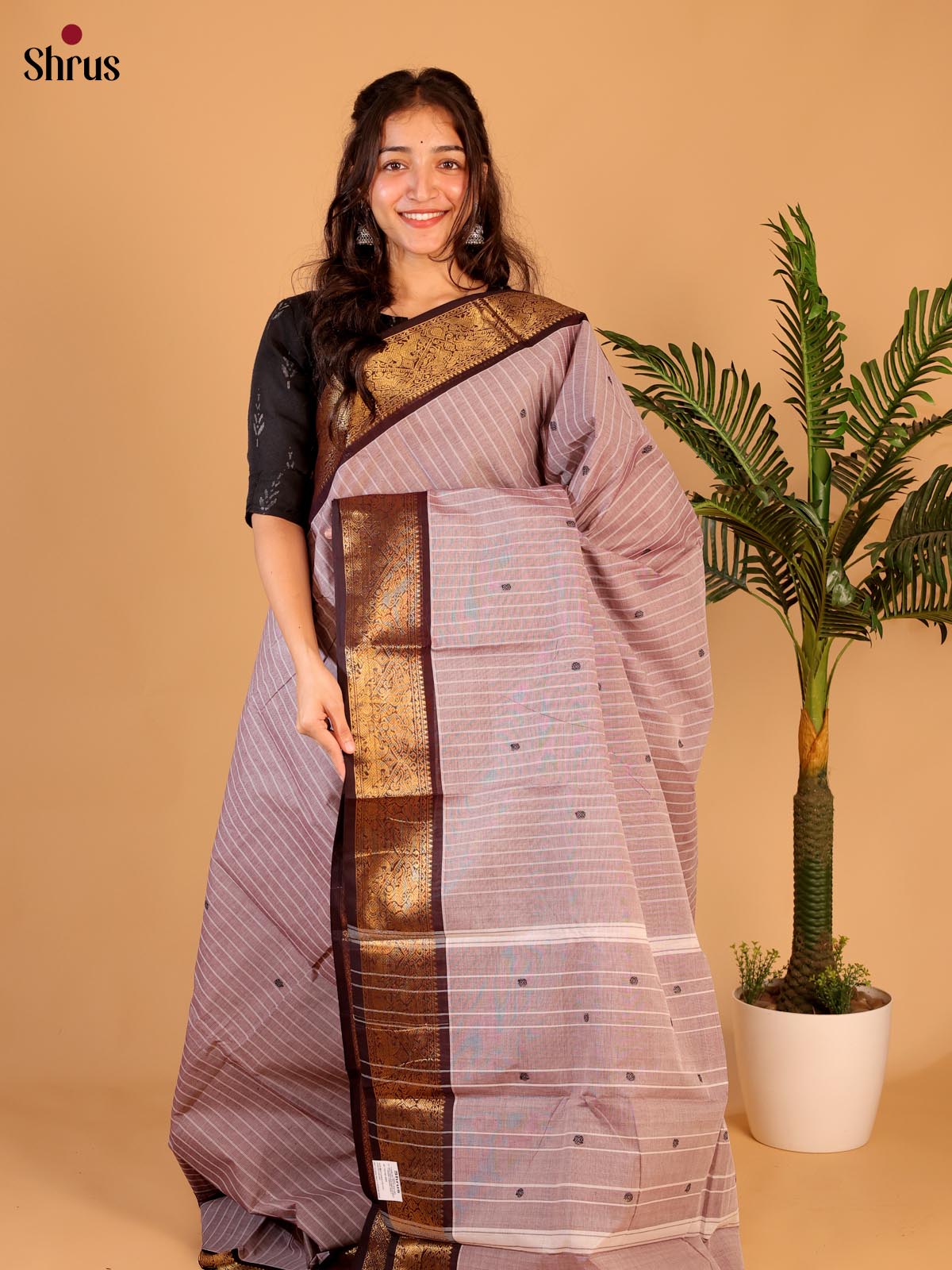 Dusty Pink & Brown- Chettinad Cotton Saree - Shop on ShrusEternity.com