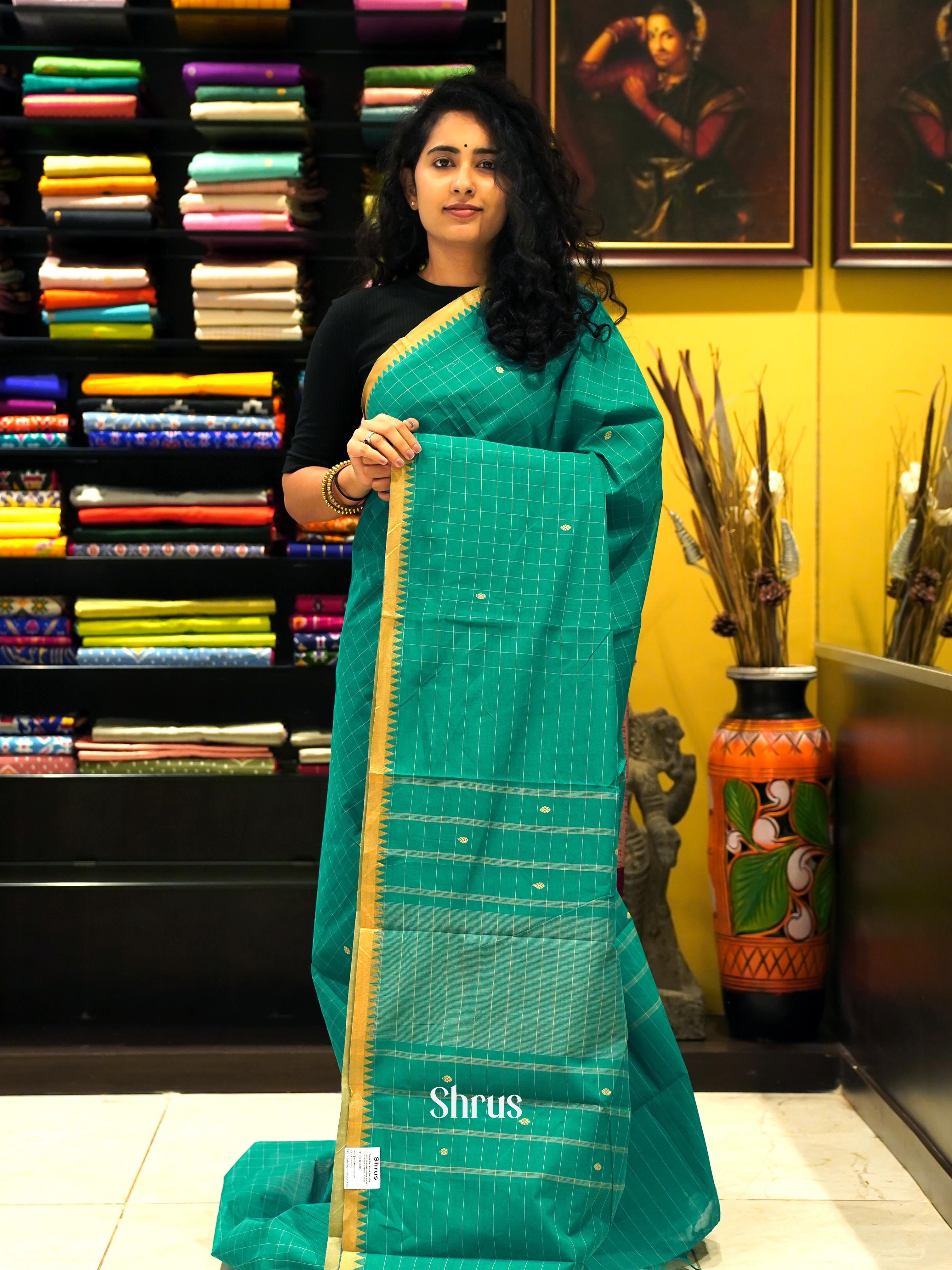 Green - Chettinad Cotton Saree - Shop on ShrusEternity.com