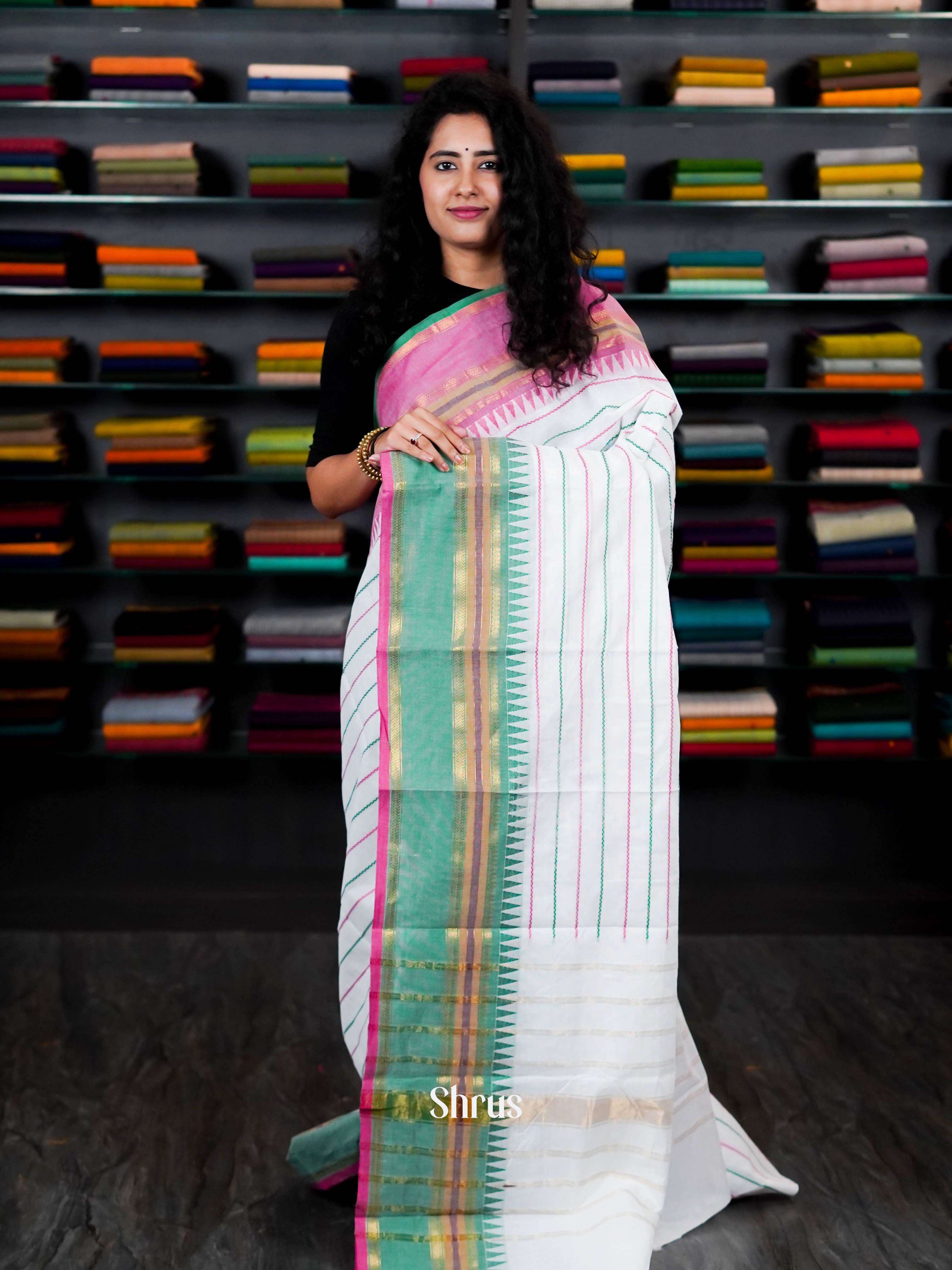 White & Green - Chettinad Cotton Saree - Shop on ShrusEternity.com