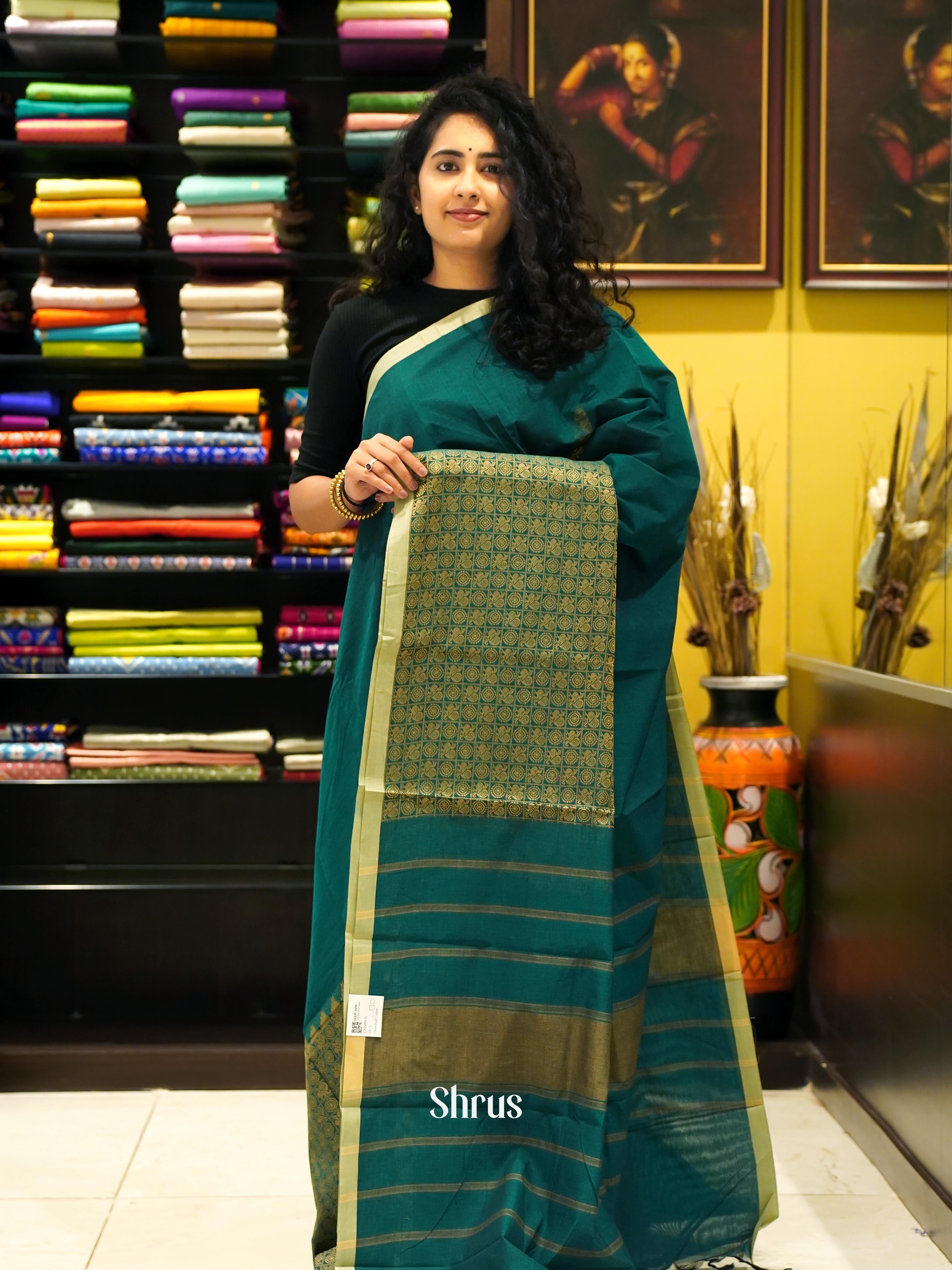 Green - Chettinad Cotton Saree - Shop on ShrusEternity.com