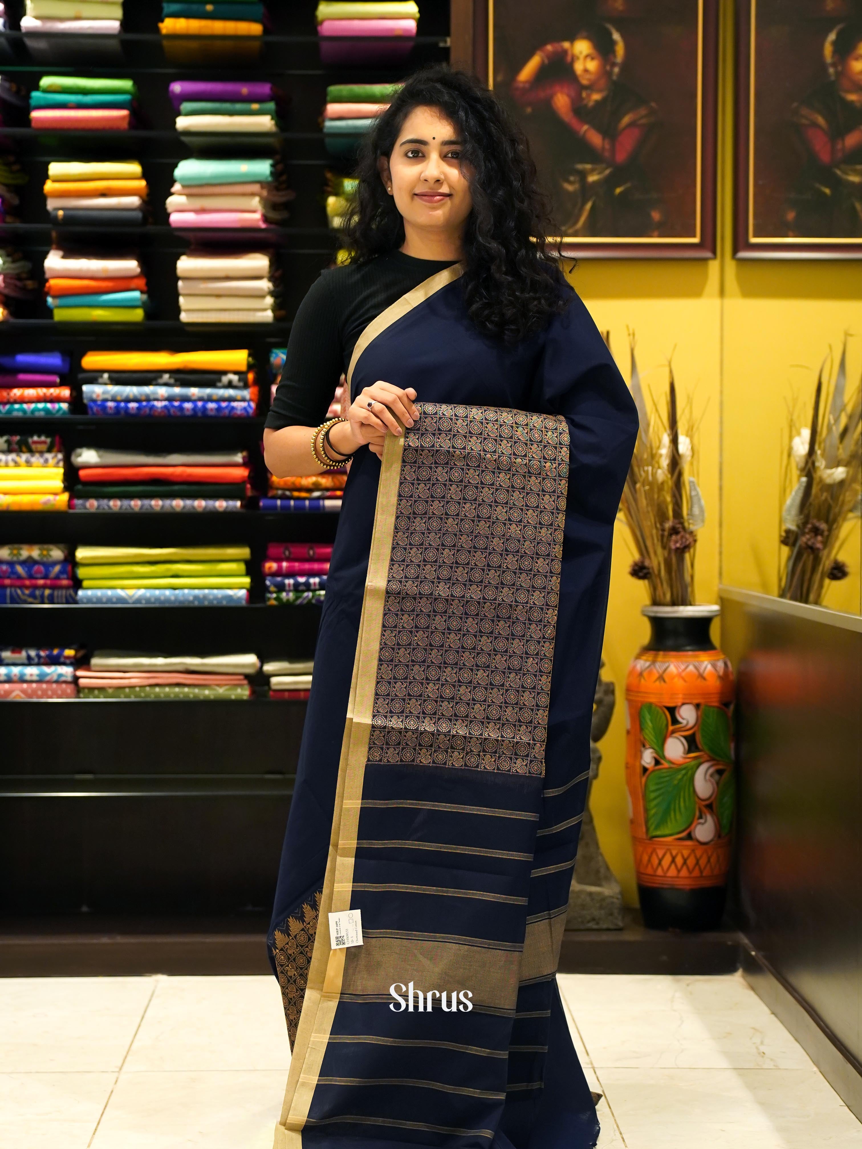 Blue - Chettinad Cotton Saree - Shop on ShrusEternity.com