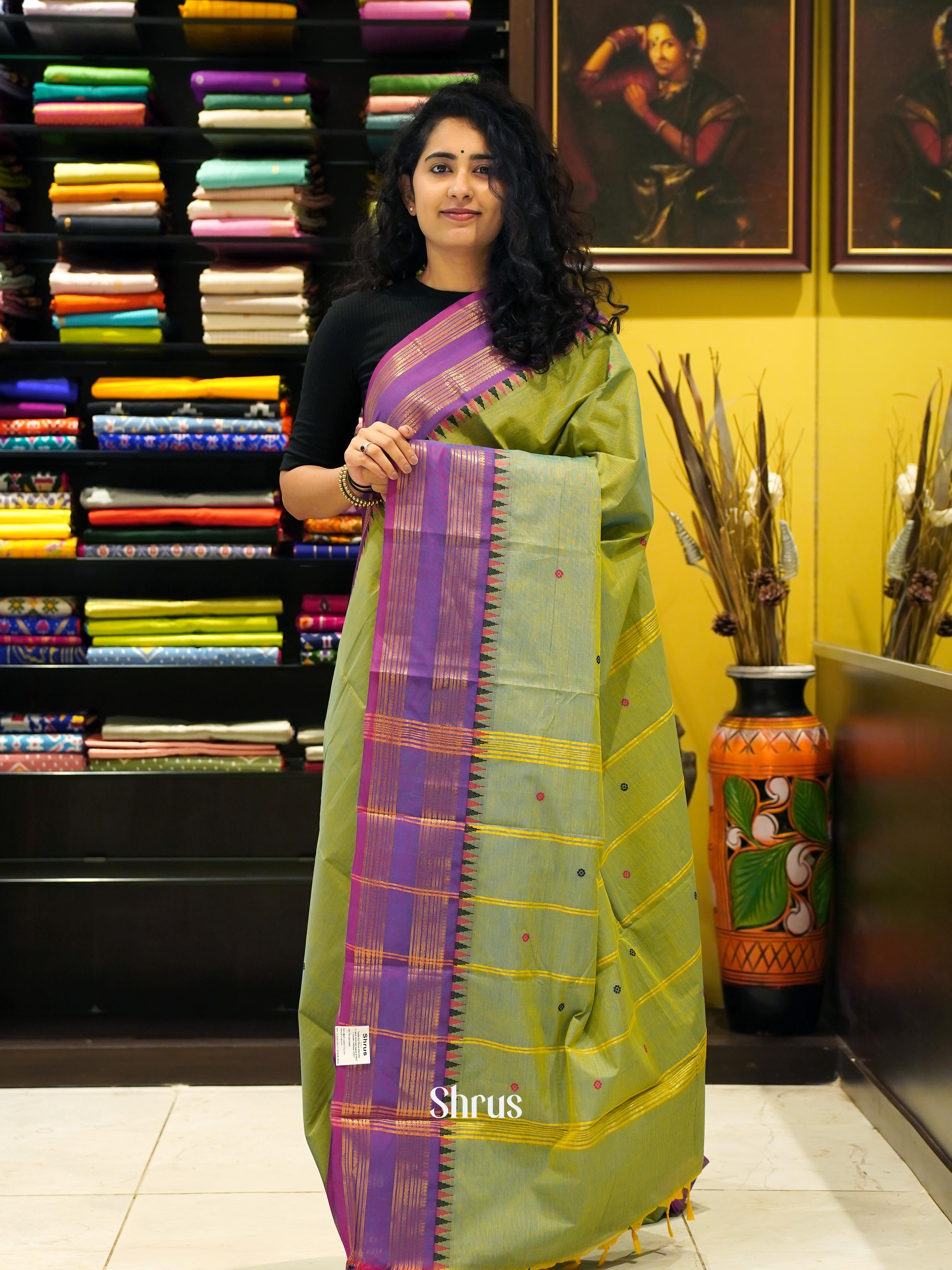 Green & Purple - Chettinad Cotton Saree - Shop on ShrusEternity.com