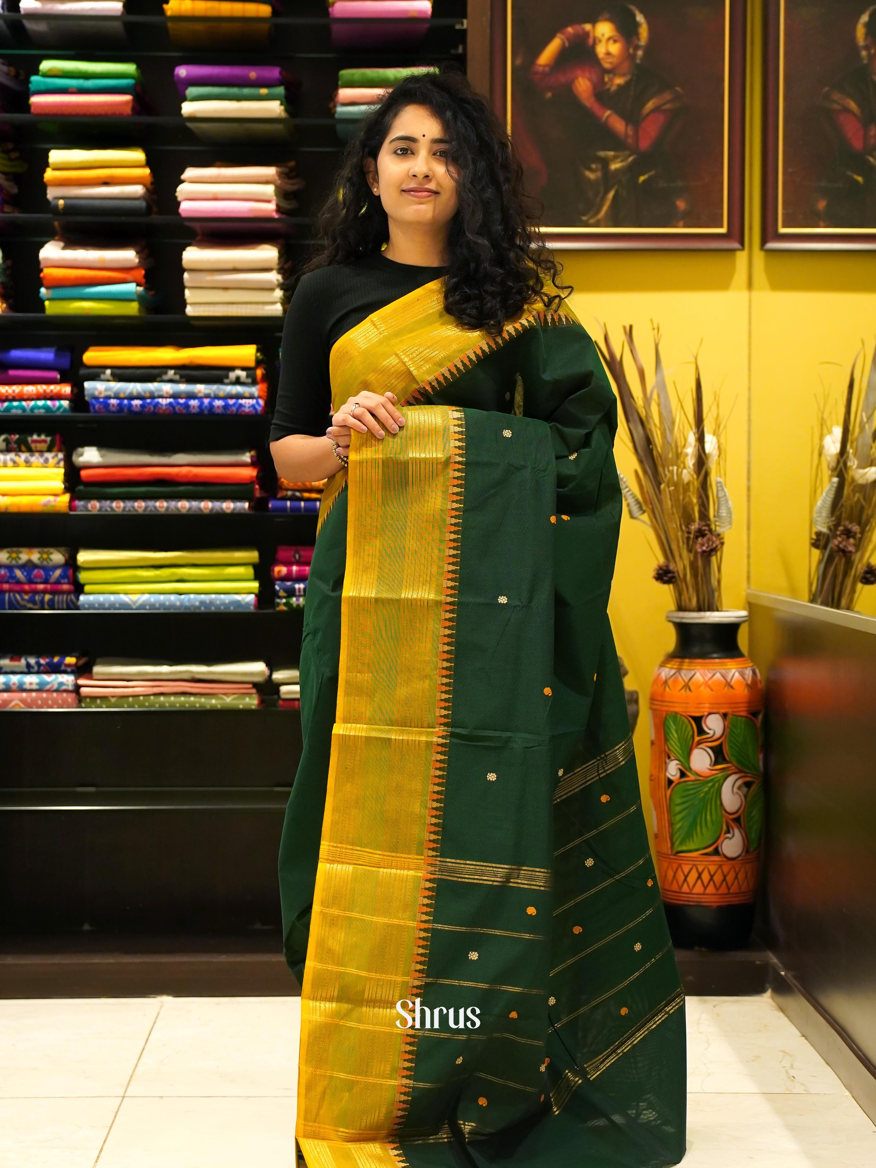 Green & Lite Green - Chettinad Cotton Saree - Shop on ShrusEternity.com