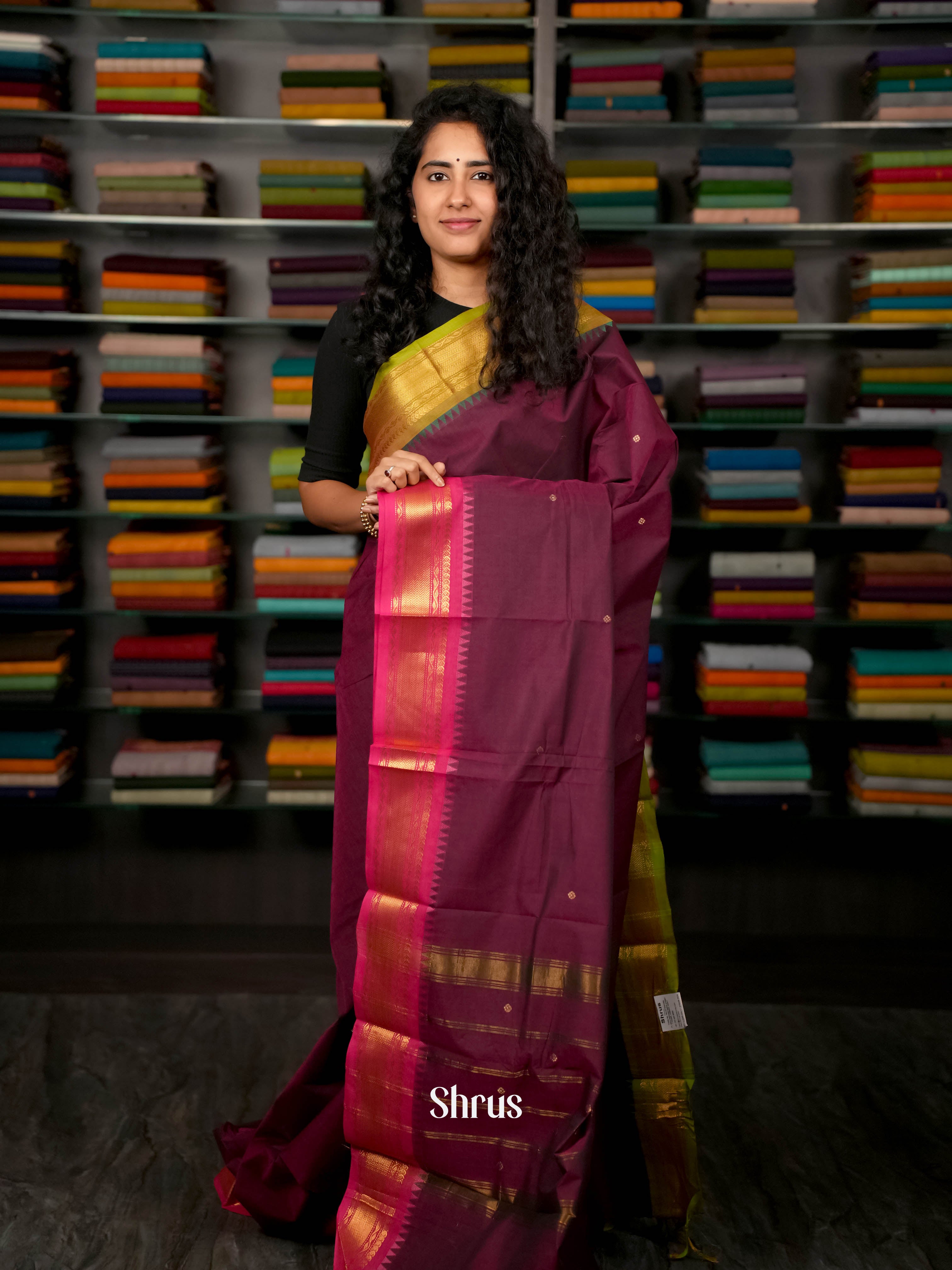 Dark Purple & Pink - Chettinad Cotton Saree - Shop on ShrusEternity.com