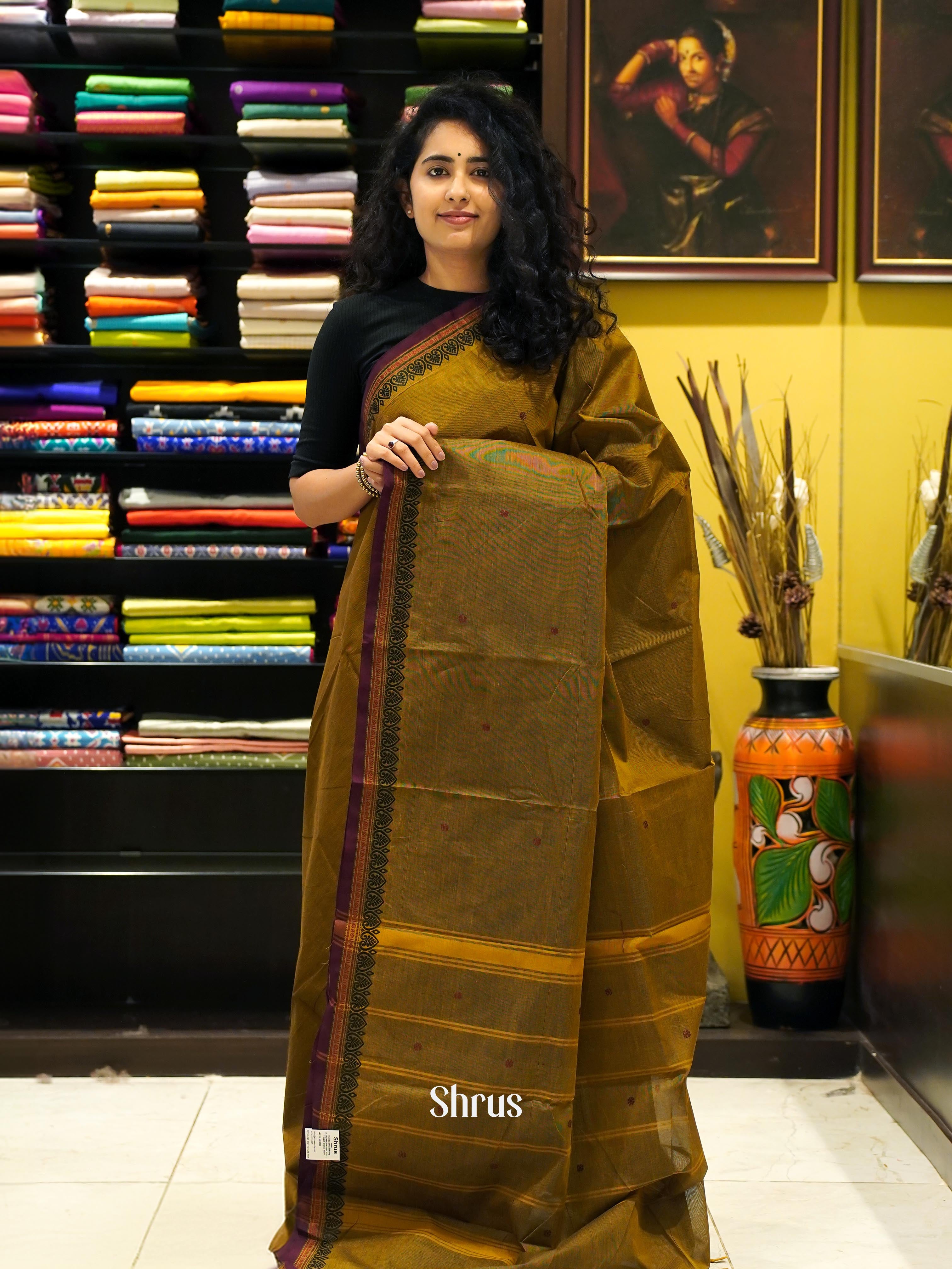 Green & Brown - Chettinad Cotton Saree - Shop on ShrusEternity.com