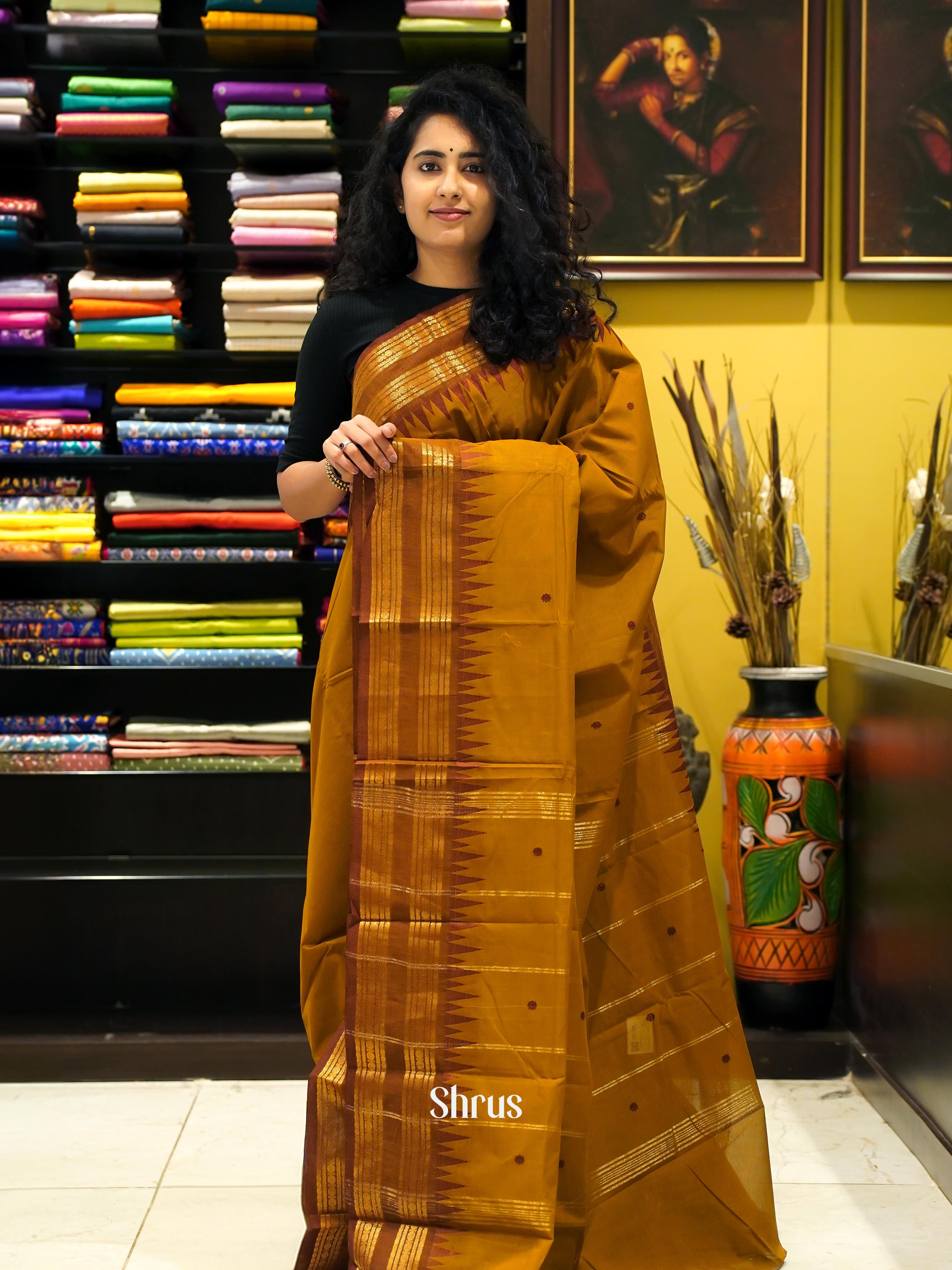 Lite Brown & Brown - Chettinad Cotton Saree - Shop on ShrusEternity.com