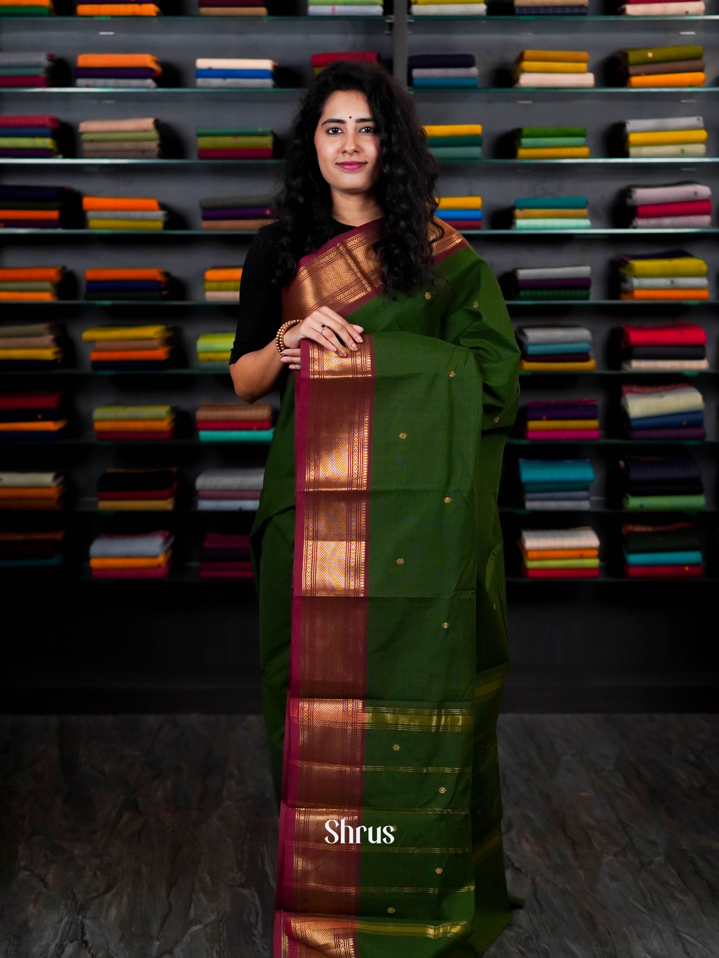 Green & Maroon - Chettinad Cotton Saree - Shop on ShrusEternity.com