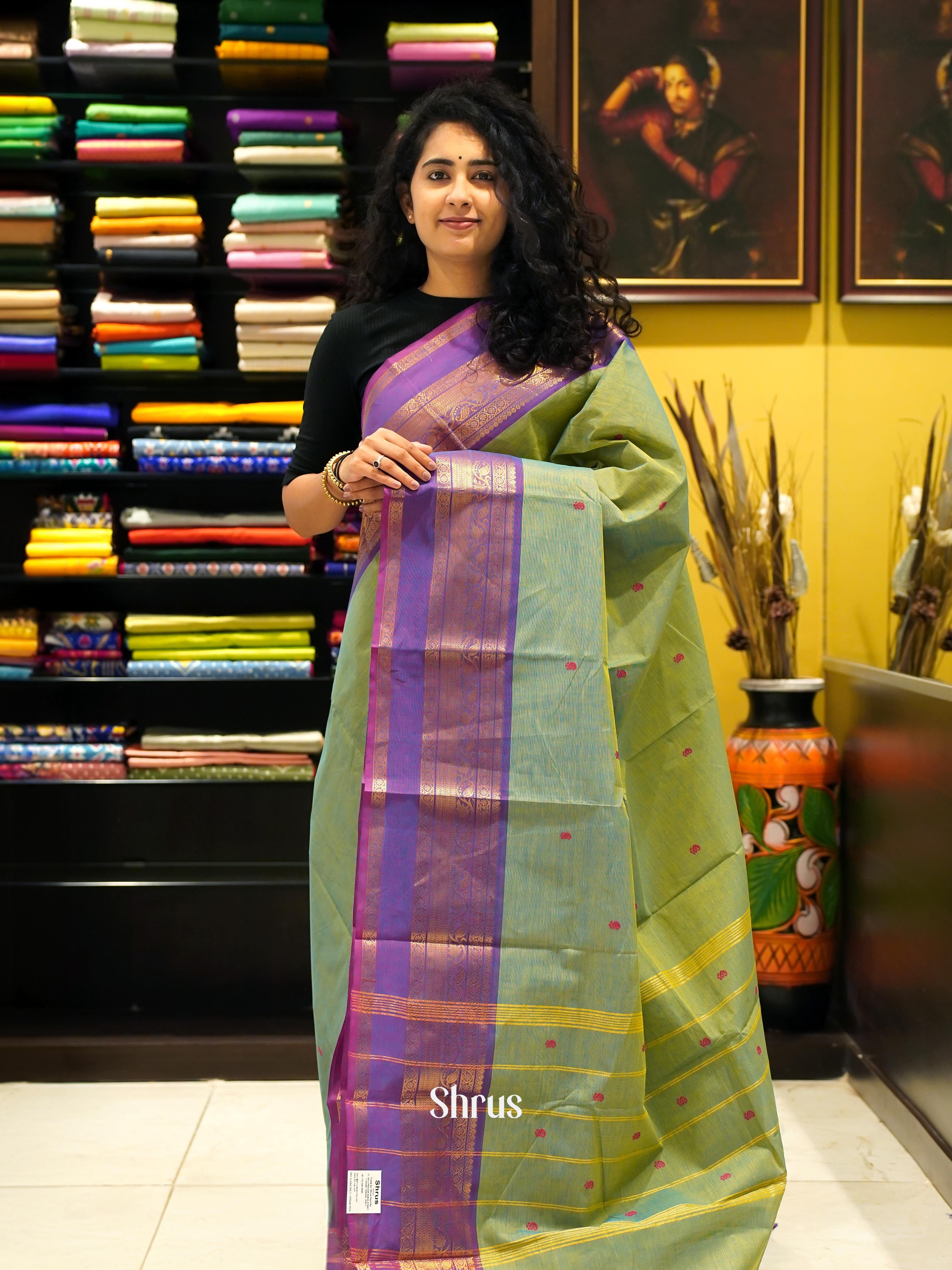 Green & Purple - Chettinad Cotton Saree - Shop on ShrusEternity.com