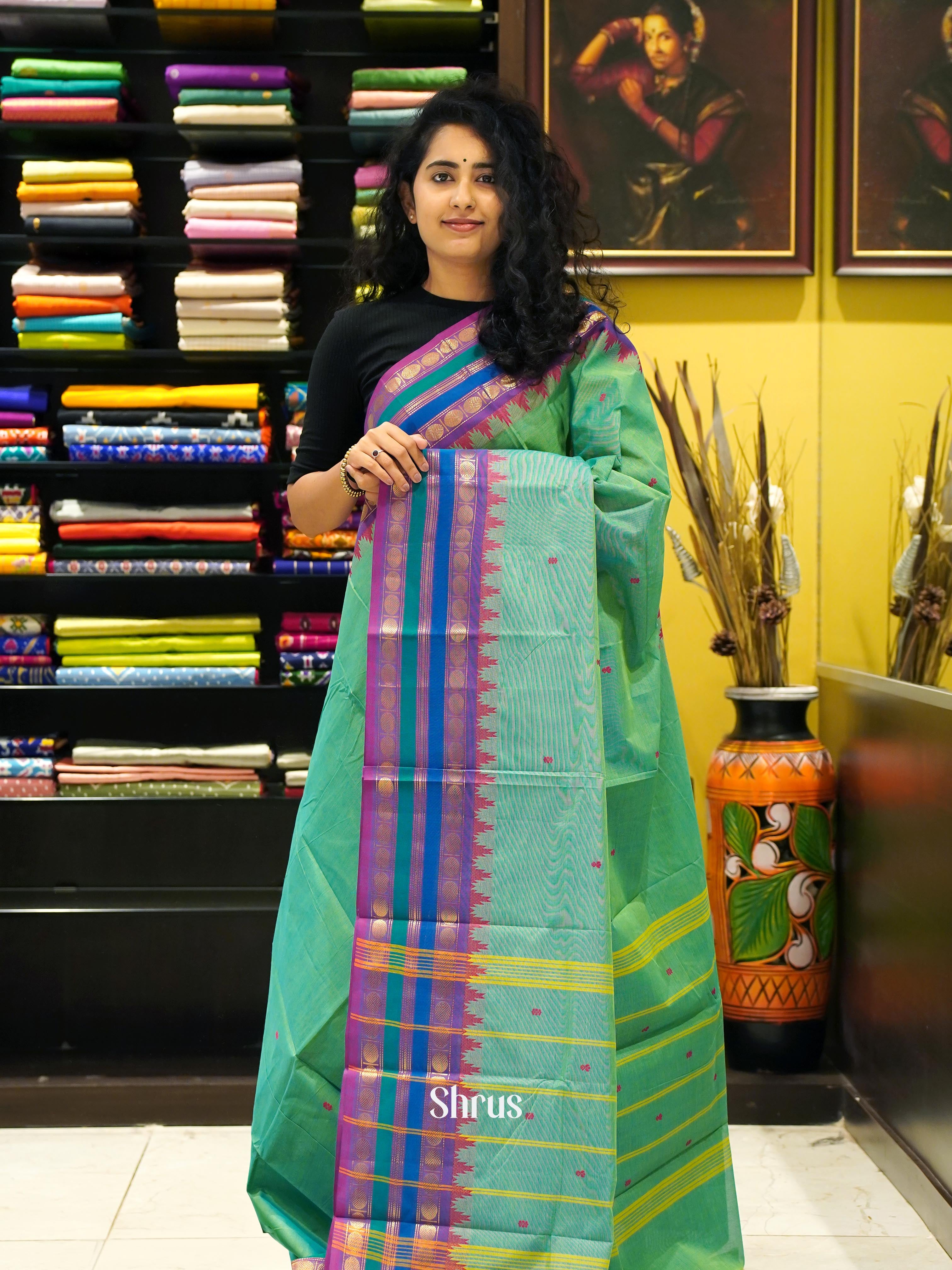 Green & Purple - Chettinad Cotton Saree - Shop on ShrusEternity.com