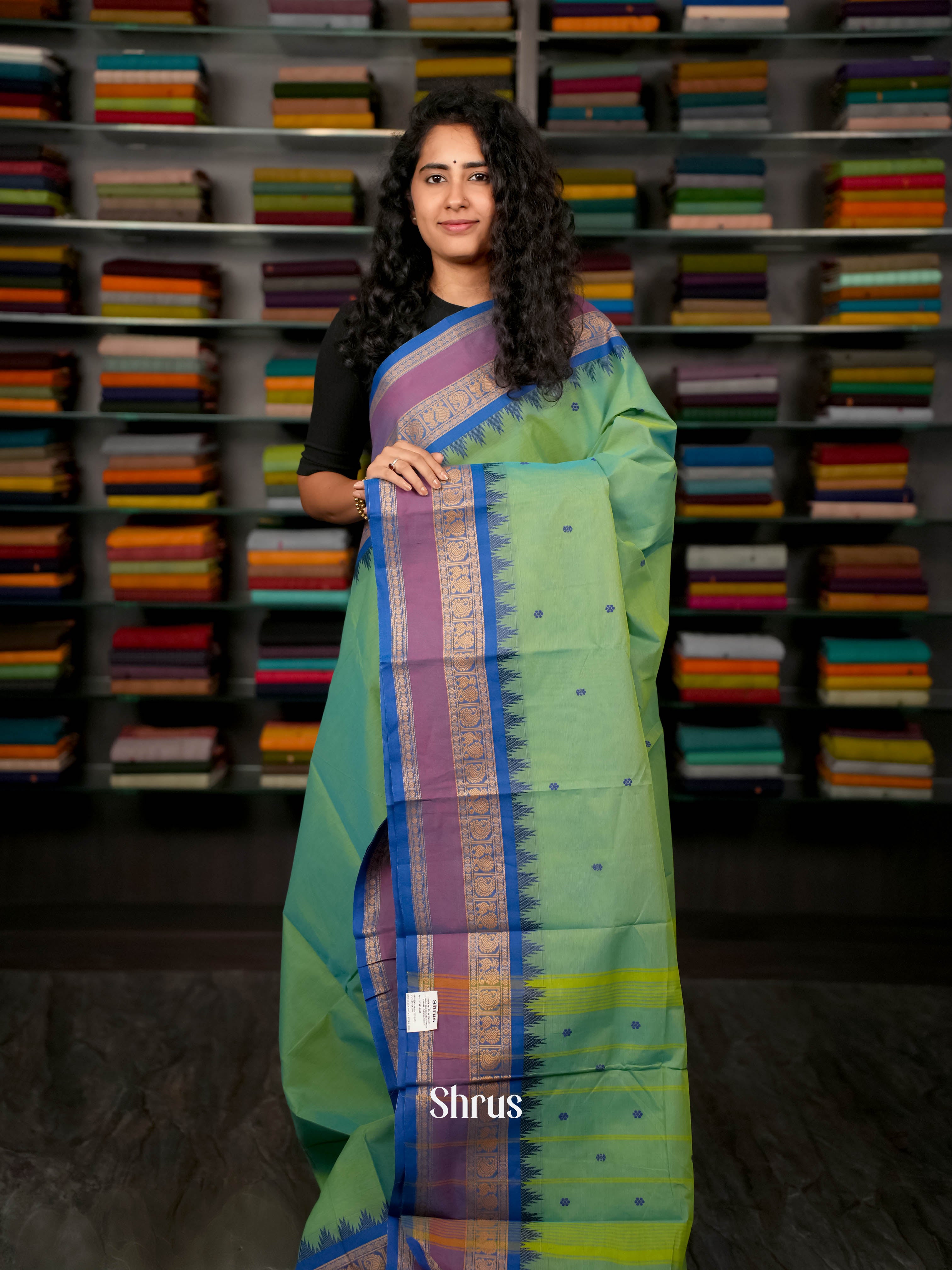 Green & Blue - Chettinad Cotton Saree - Shop on ShrusEternity.com