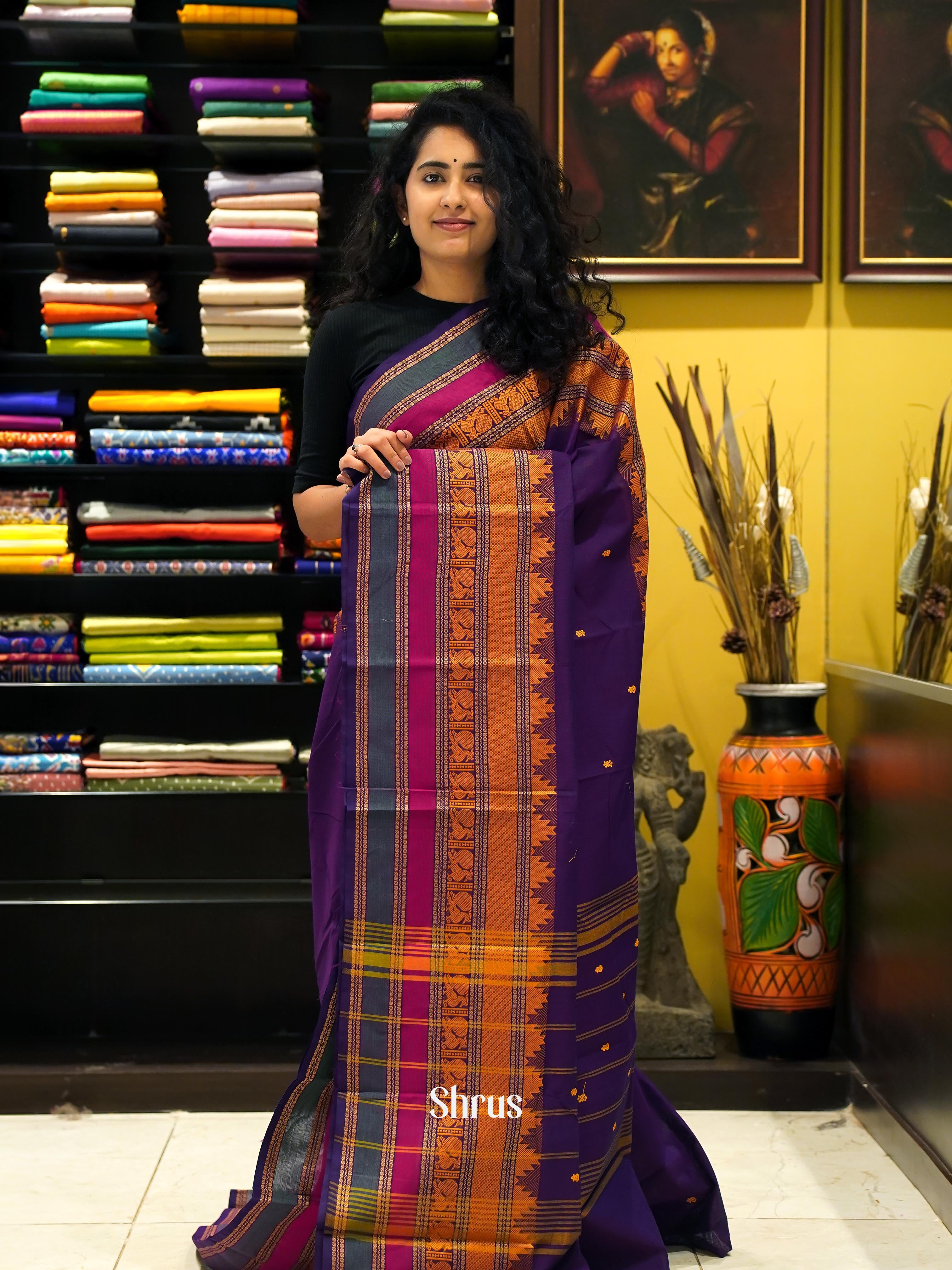Violet & Pink- Chettinad Cotton Saree - Shop on ShrusEternity.com