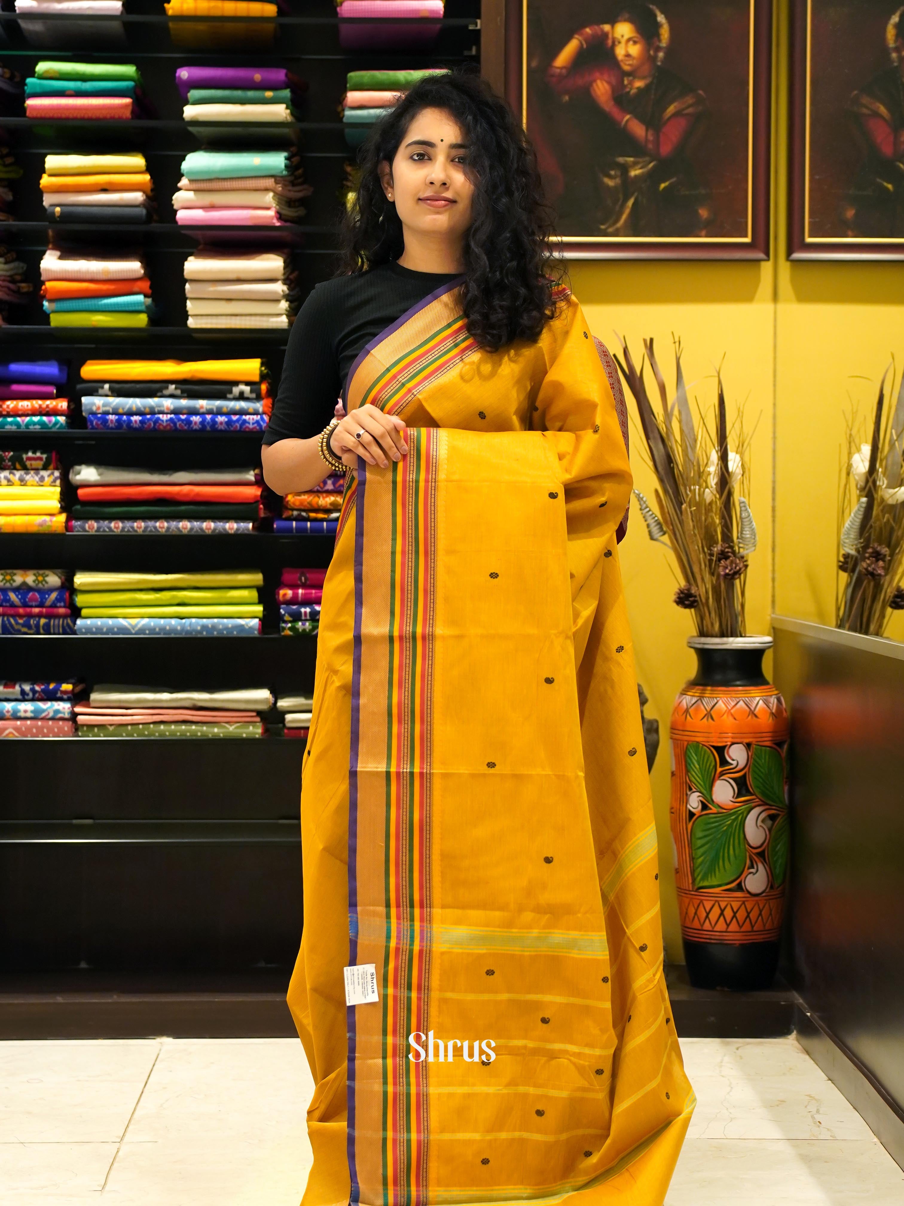Mustard & Purple - Chettinad Cotton Saree - Shop on ShrusEternity.com
