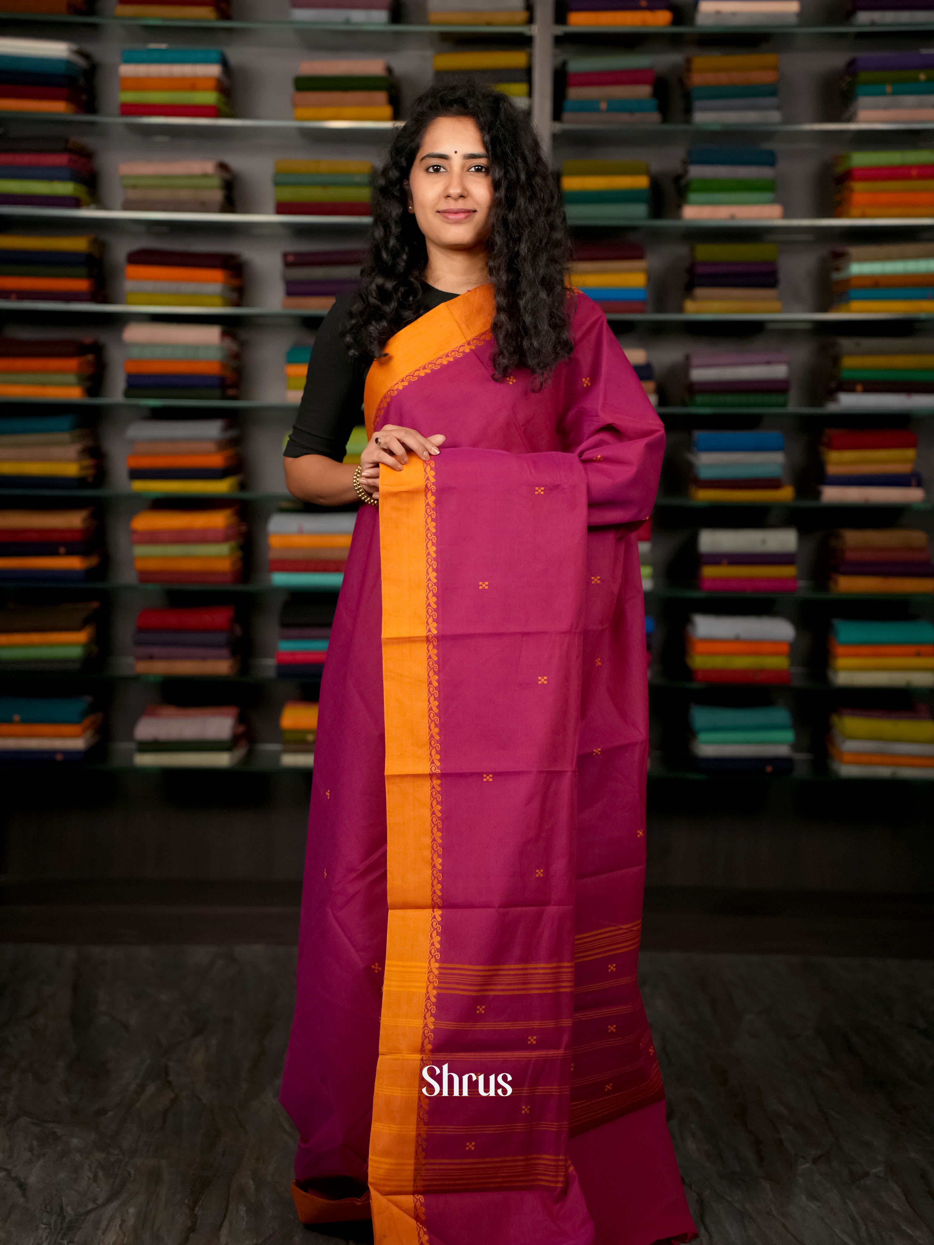 Purple & Orange - Chettinad Cotton Saree - Shop on ShrusEternity.com