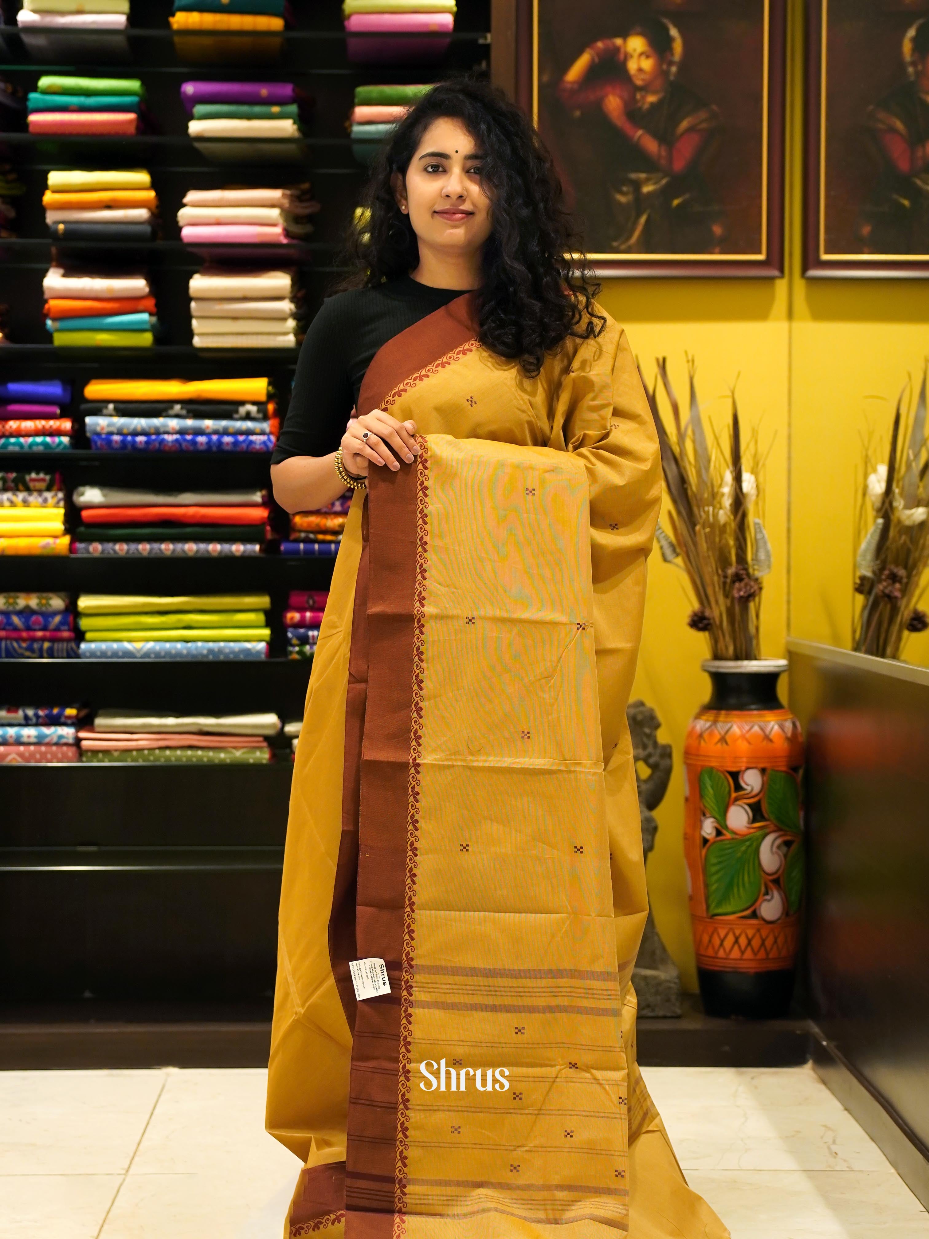 Light Brown & Brown - Chettinad Cotton Saree - Shop on ShrusEternity.com