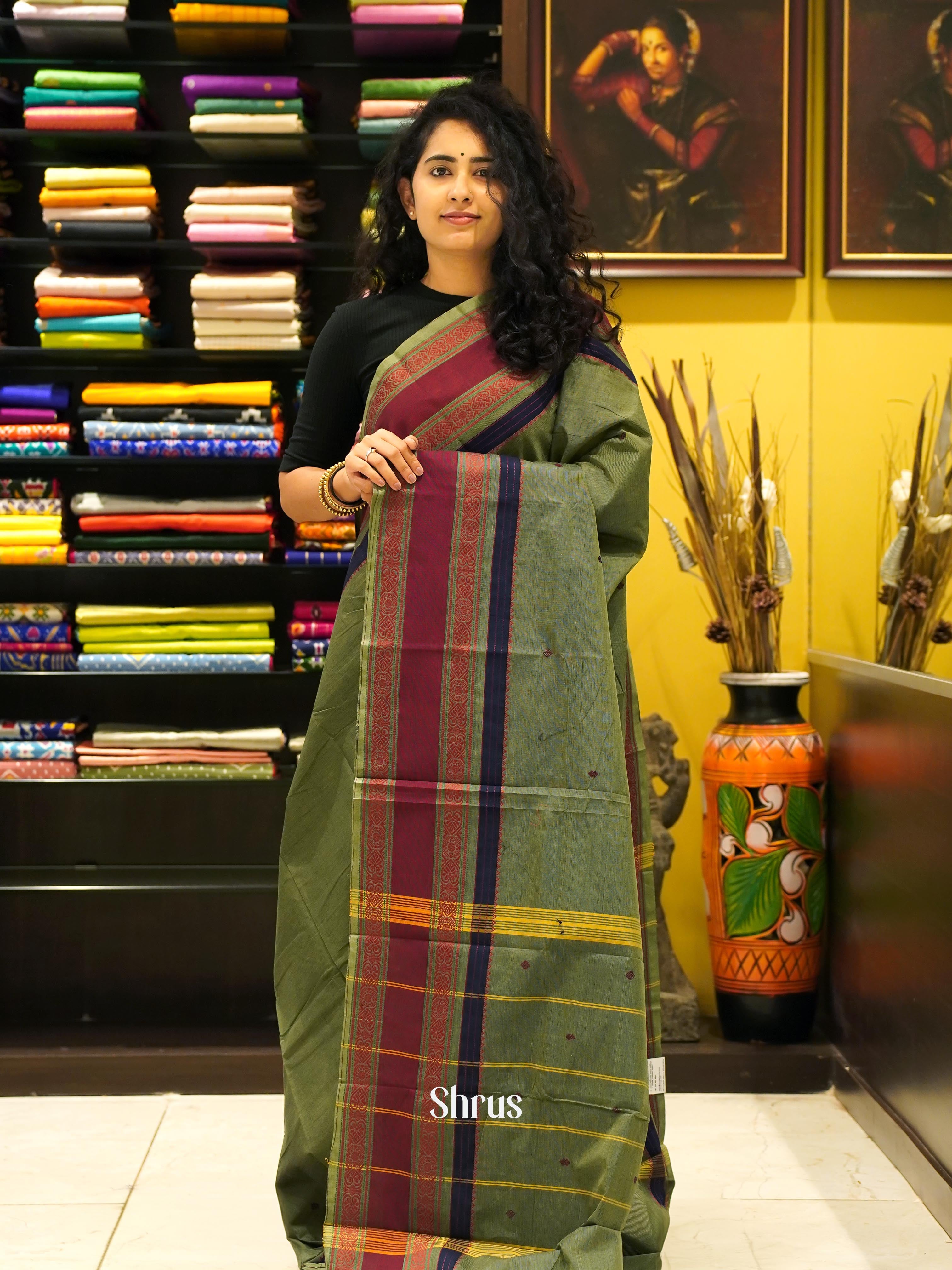 Green & Maroon - Chettinad Cotton Saree - Shop on ShrusEternity.com