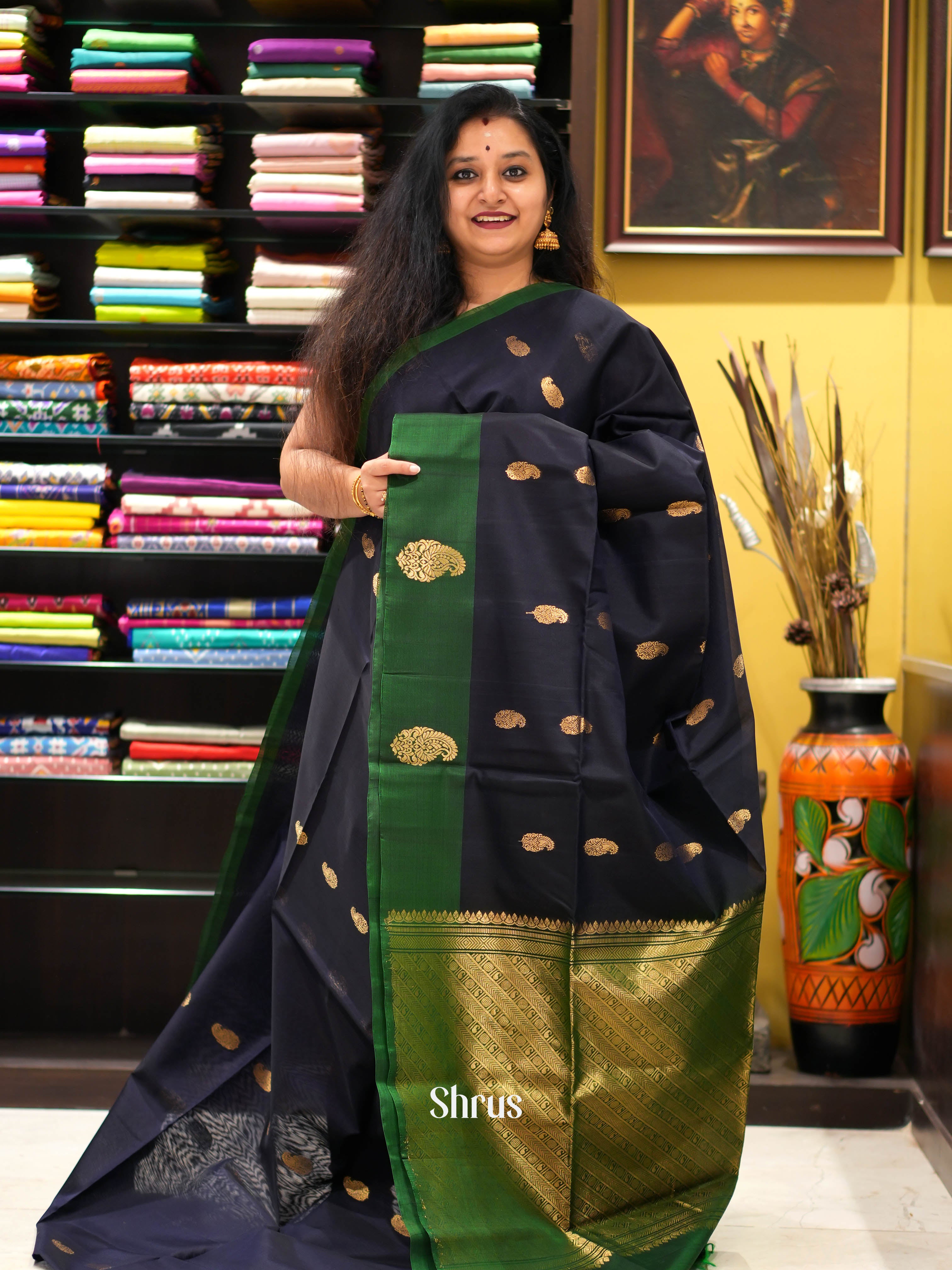 Black & Green - Silk Cotton Saree - Shop on ShrusEternity.com