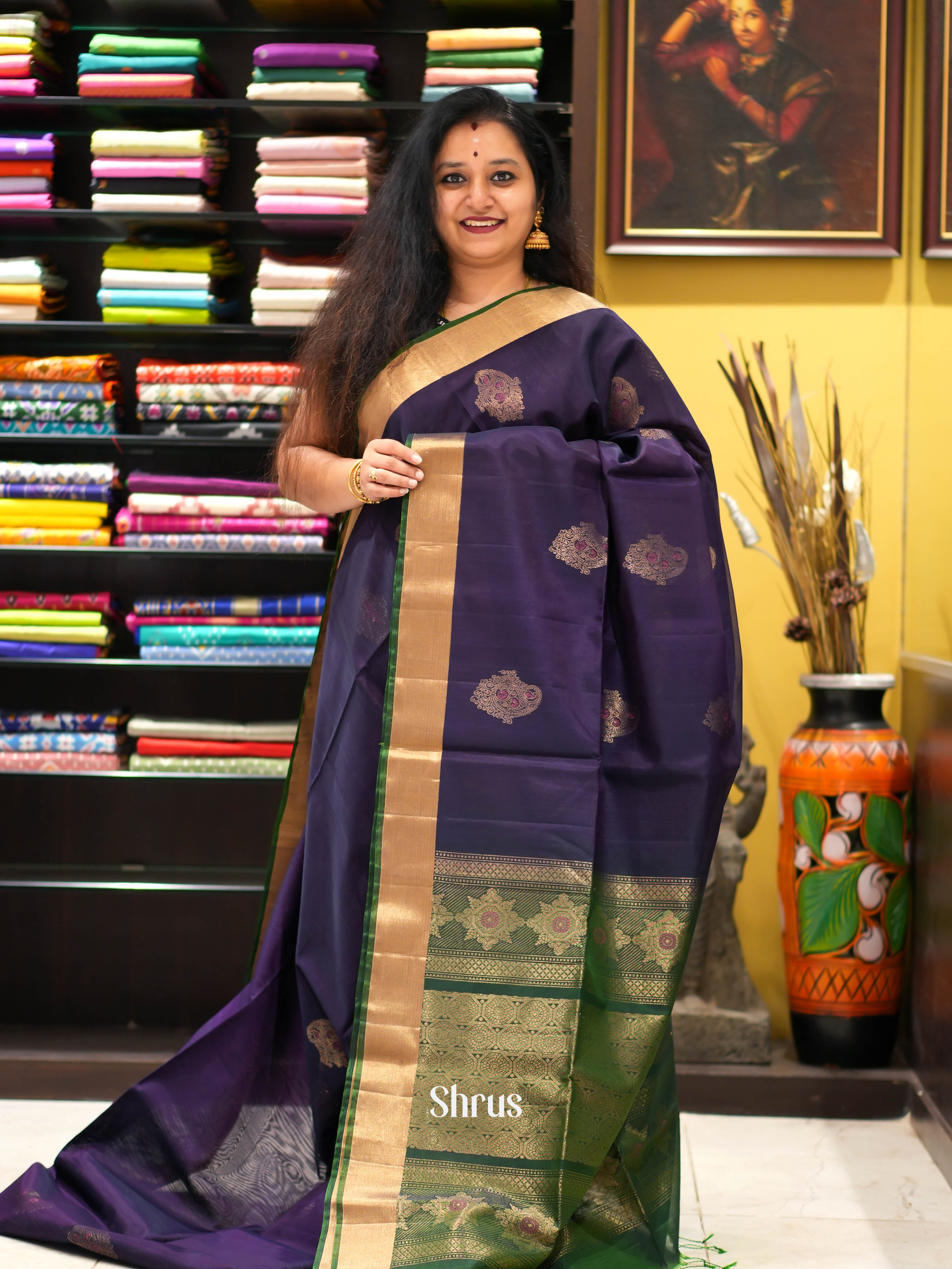 Blue & Green - Silk Cotton Saree - Shop on ShrusEternity.com