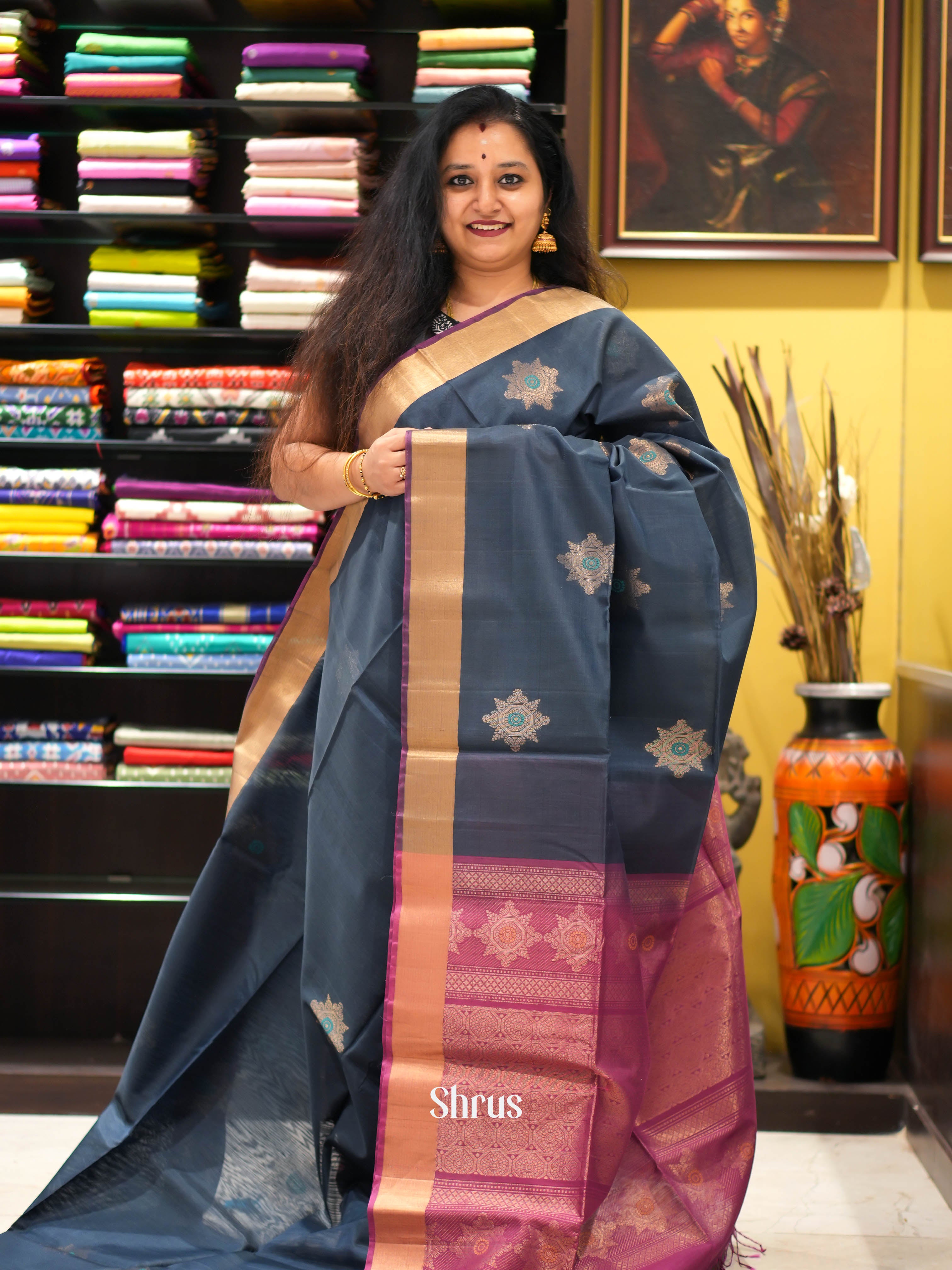Black & Maroon - Silk Cotton Saree - Shop on ShrusEternity.com