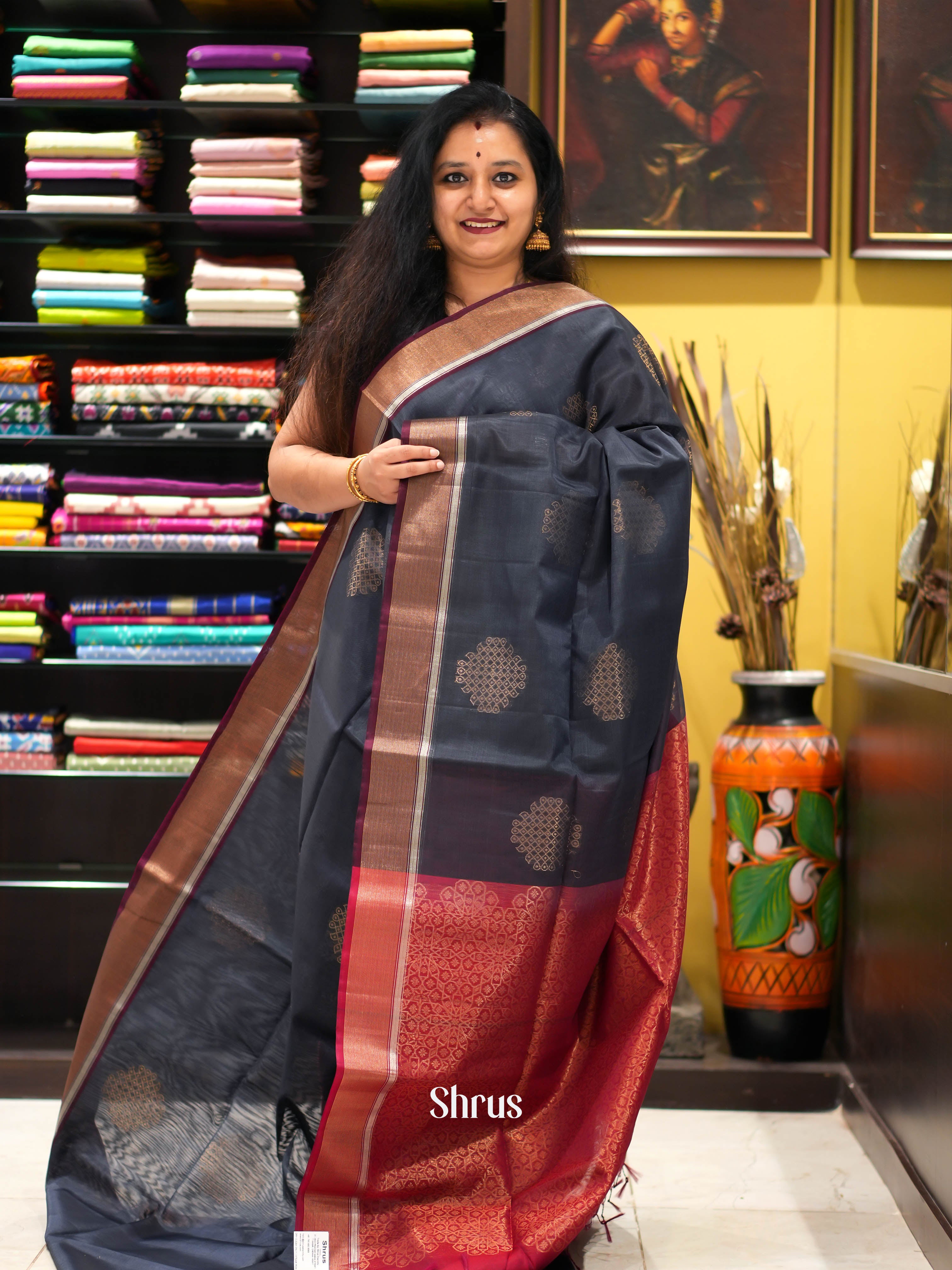 Black & Red - Silk Cotton Saree - Shop on ShrusEternity.com
