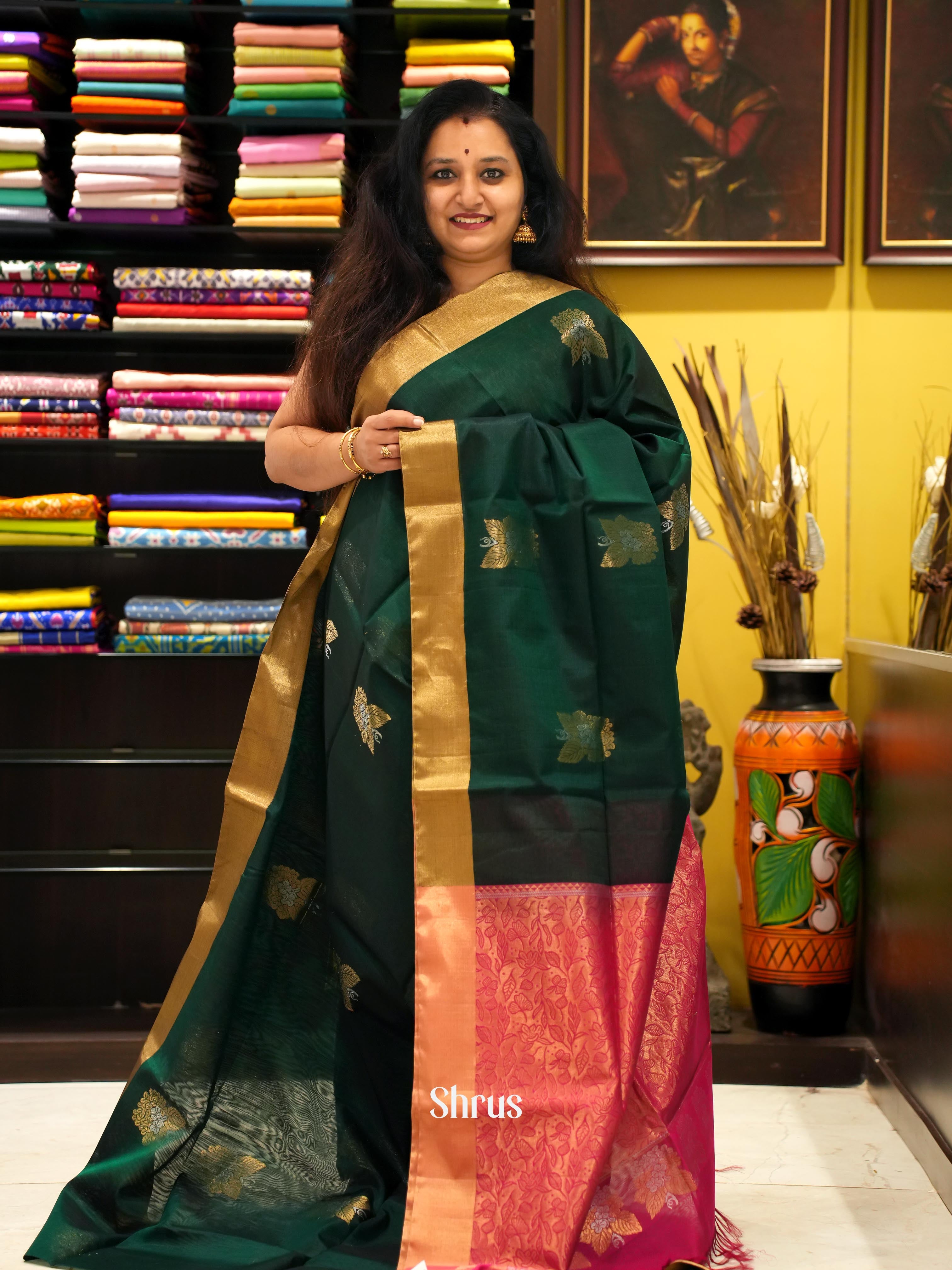 Green& Red - Silk cotton Saree - Shop on ShrusEternity.com