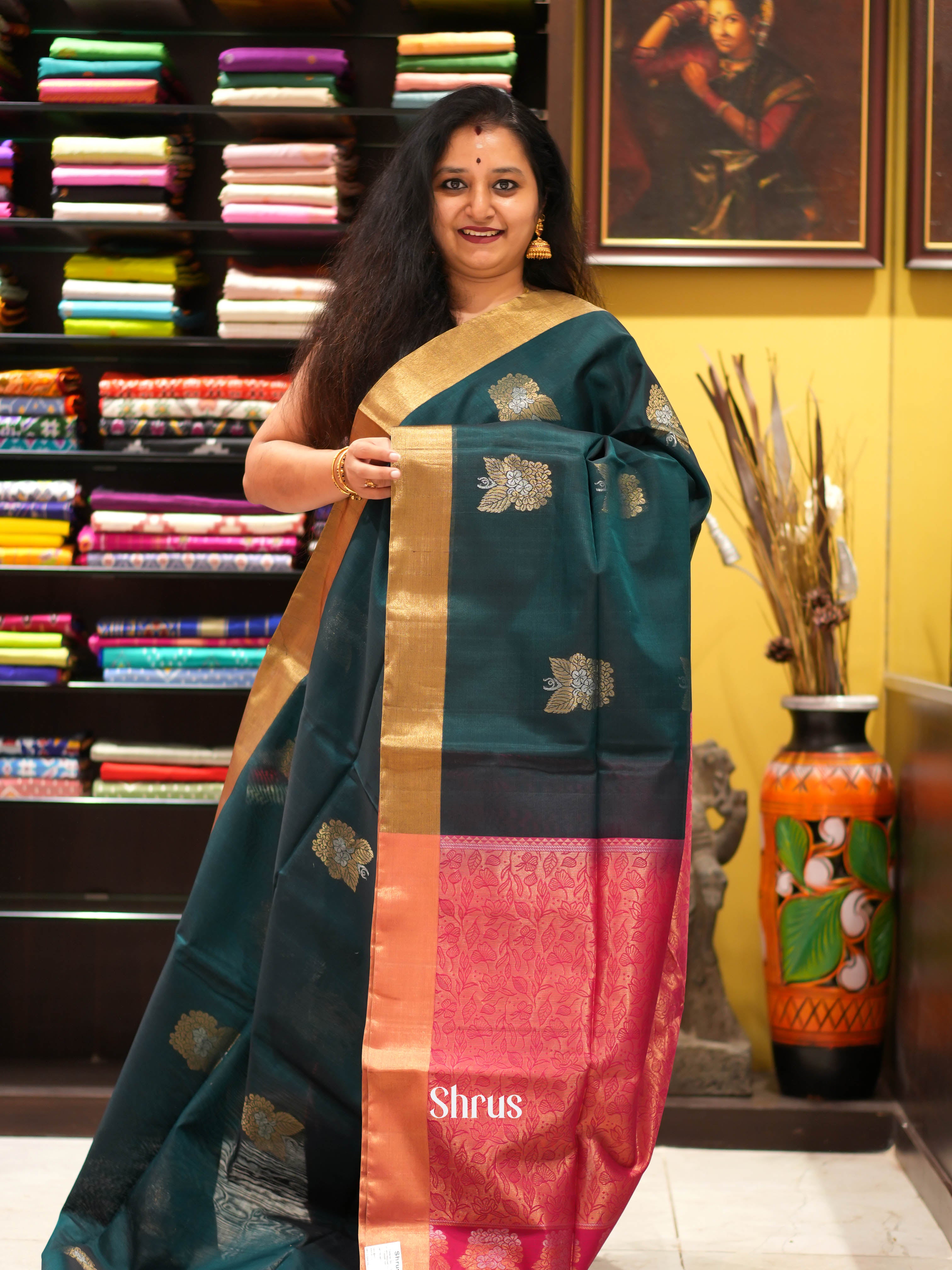 Green & Maroon - Silk Cotton Saree - Shop on ShrusEternity.com